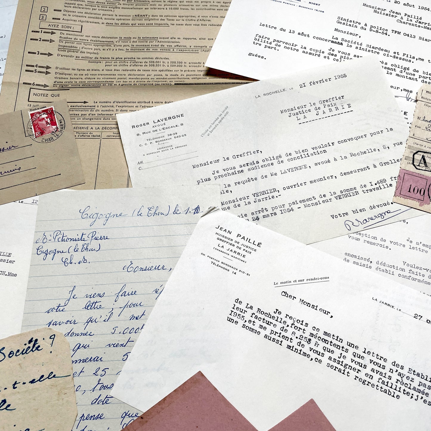 1950s - Vintage Ephemera Lot – French Letters, Invoices & Legal Documents from Notary Archive