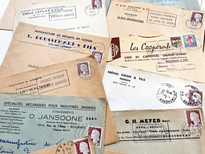 1950s - Lot of 20 Vintage French Business Envelopes – 1950s/1960s Ephemera for Junk Journals, Collage & Paper Crafts