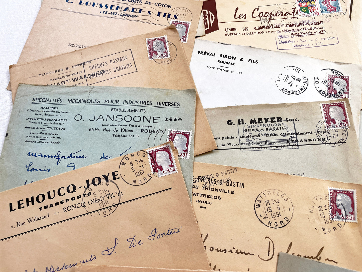 1950s - Lot of 20 Vintage French Business Envelopes – 1950s/1960s Ephemera for Junk Journals, Collage & Paper Crafts