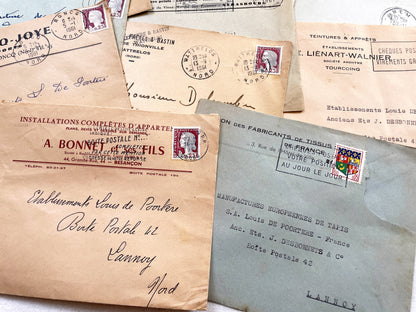 1950s - Lot of 20 Vintage French Business Envelopes – 1950s/1960s Ephemera for Junk Journals, Collage & Paper Crafts