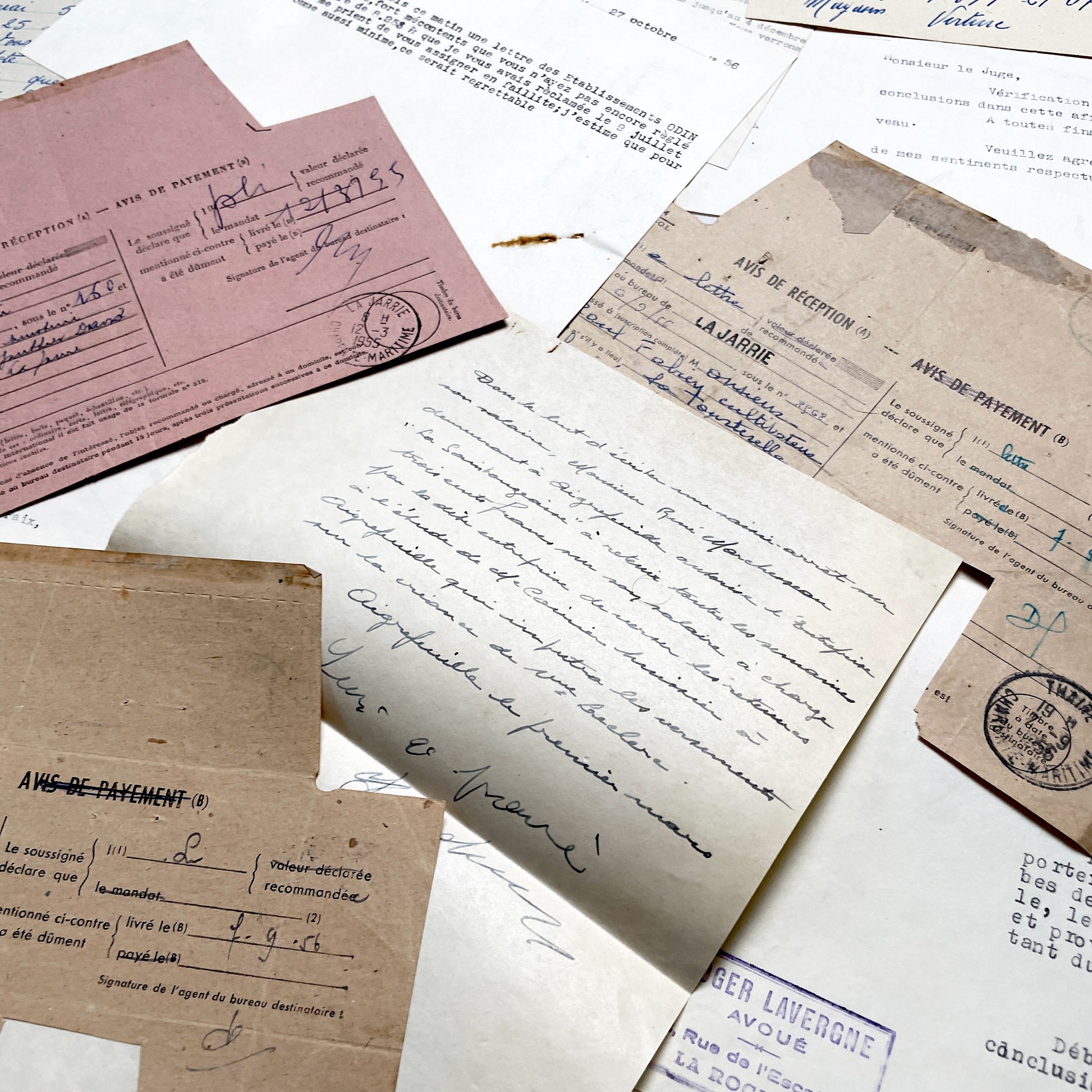 1950s - Vintage Ephemera Lot – French Letters, Invoices & Legal Documents from Notary Archive