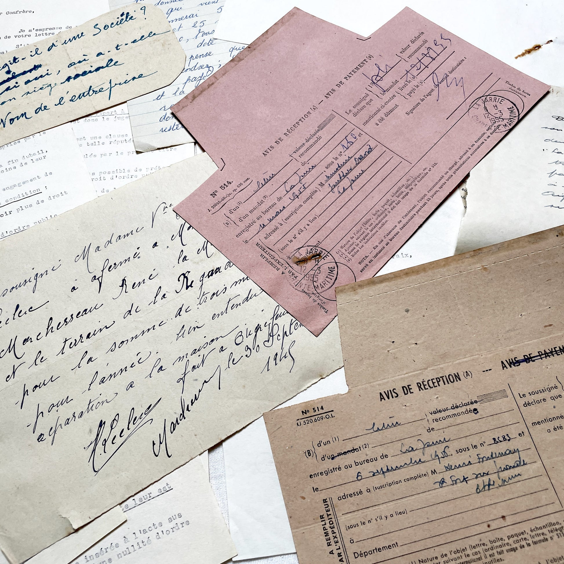 1950s - Vintage Ephemera Lot – French Letters, Invoices & Legal Documents from Notary Archive