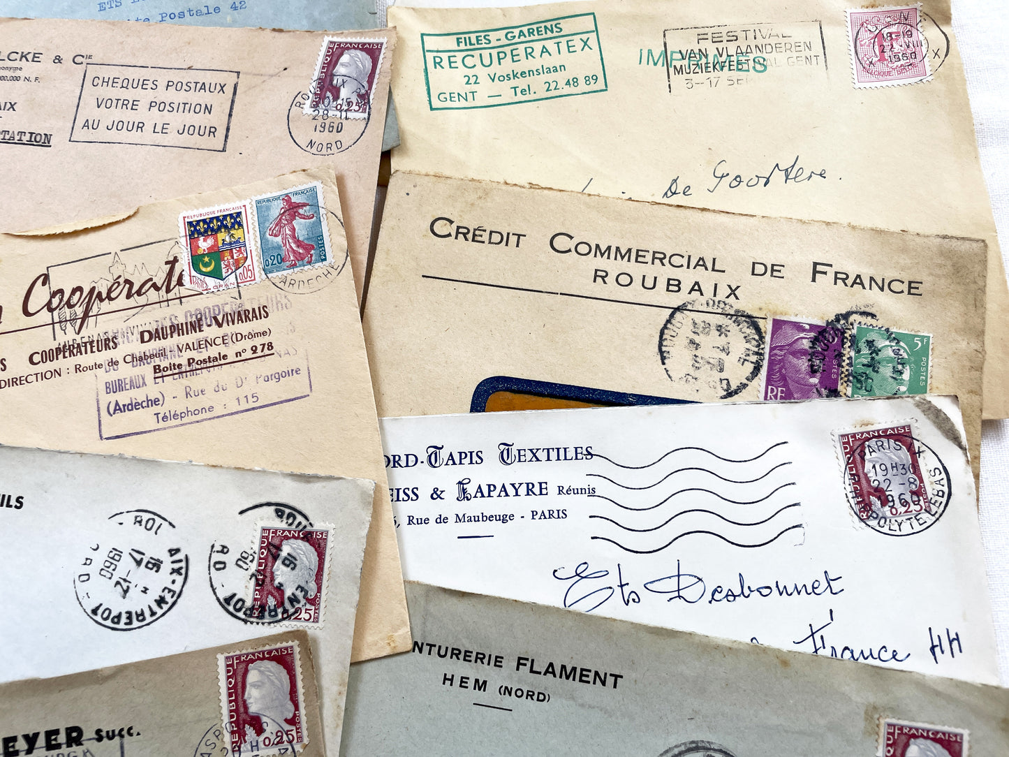 1950s - Lot of 20 Vintage French Business Envelopes – 1950s/1960s Ephemera for Junk Journals, Collage & Paper Crafts