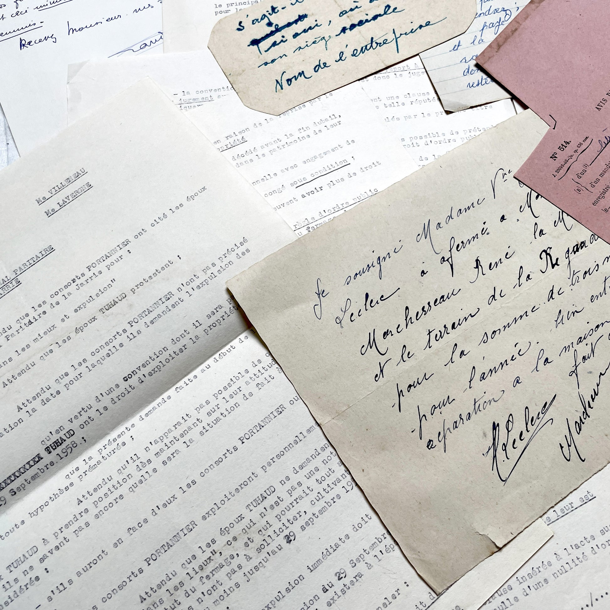 1950s - Vintage Ephemera Lot – French Letters, Invoices & Legal Documents from Notary Archive