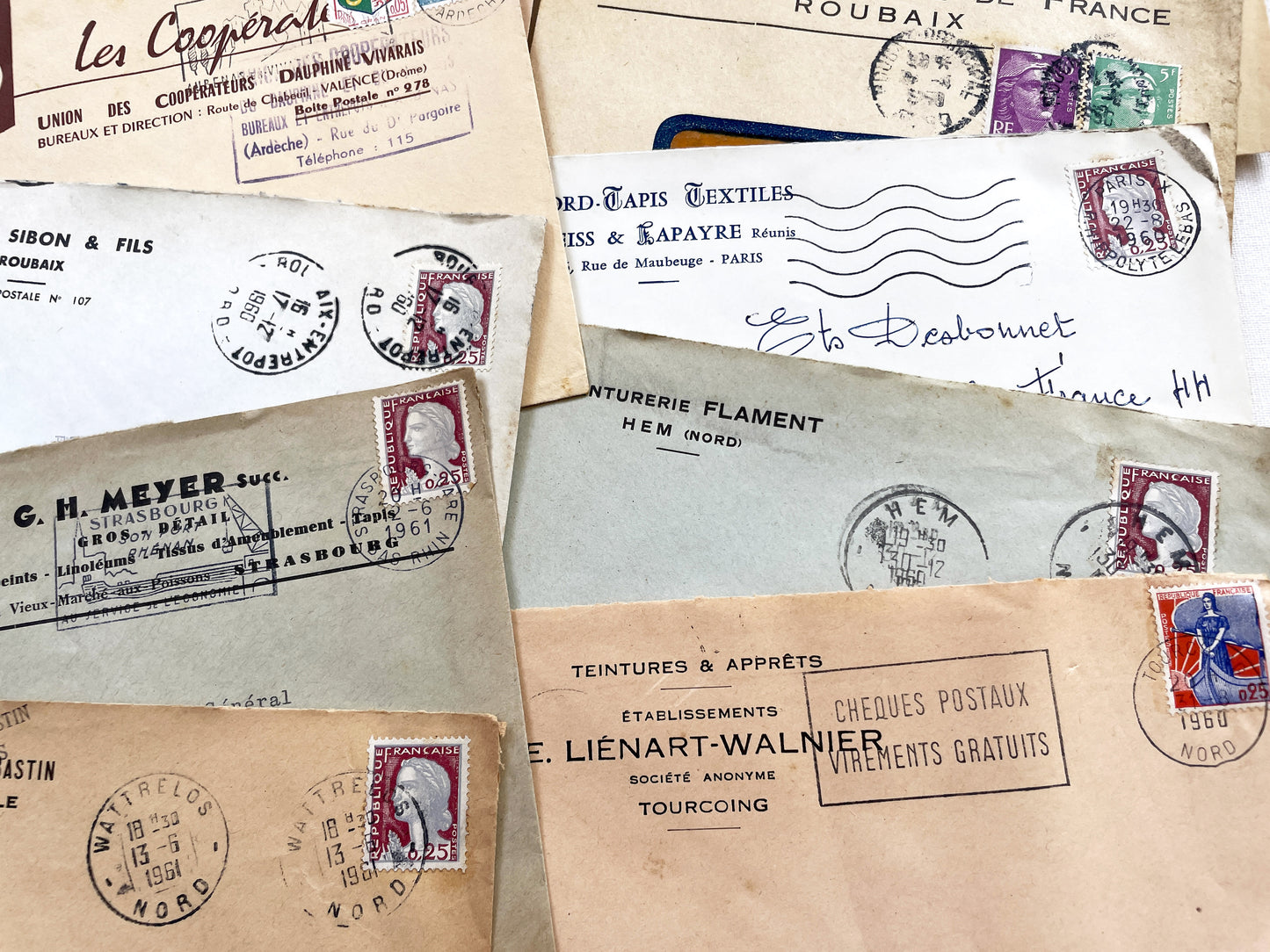 1950s - Lot of 20 Vintage French Business Envelopes – 1950s/1960s Ephemera for Junk Journals, Collage & Paper Crafts