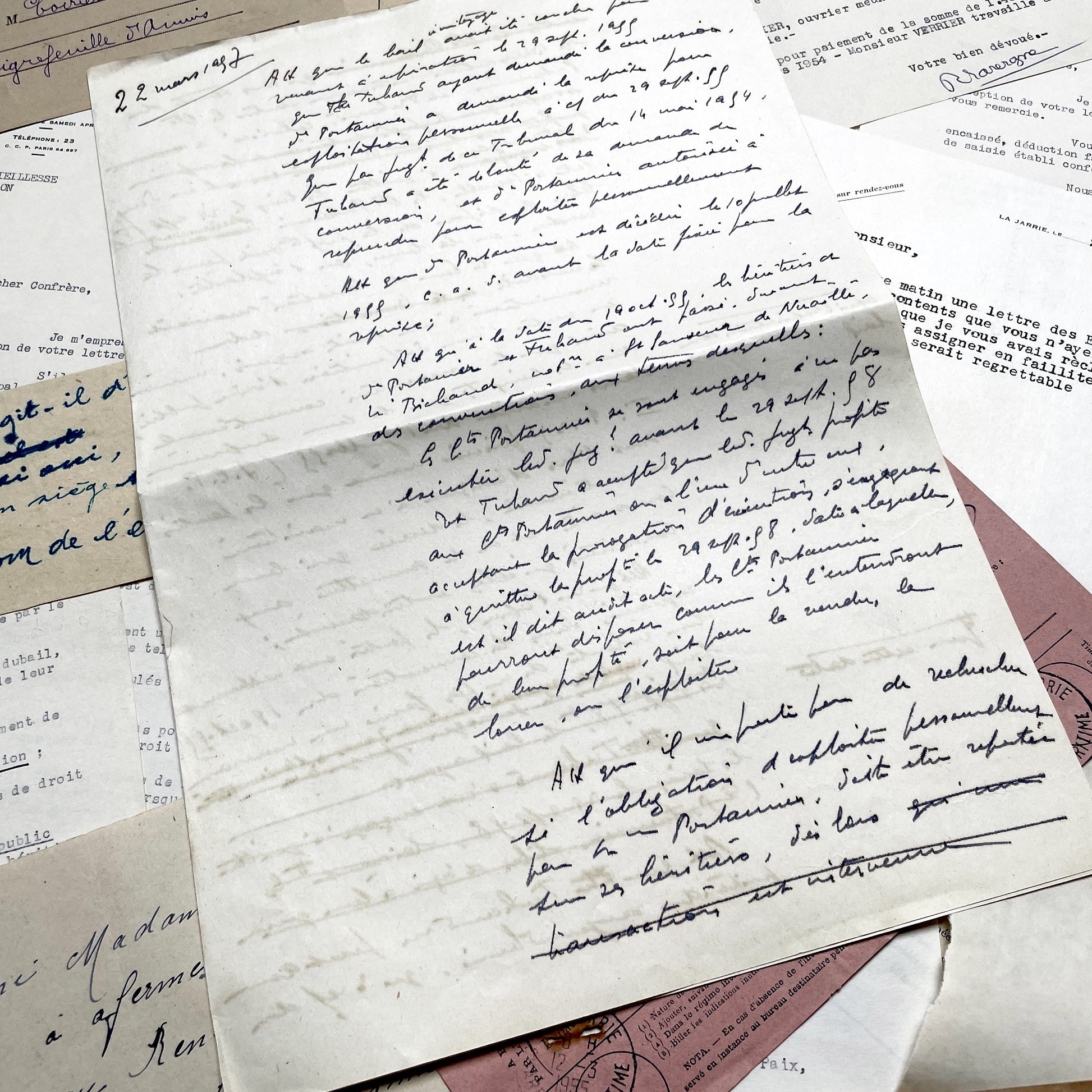 1950s - Vintage Ephemera Lot – French Letters, Invoices & Legal Documents from Notary Archive