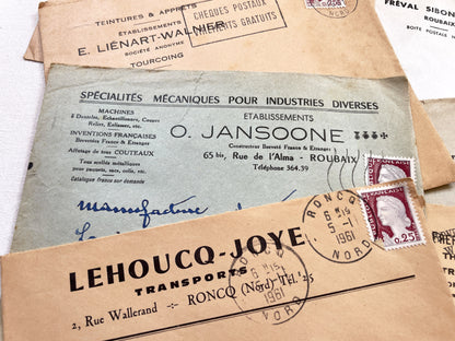 1950s - Lot of 20 Vintage French Business Envelopes – 1950s/1960s Ephemera for Junk Journals, Collage & Paper Crafts