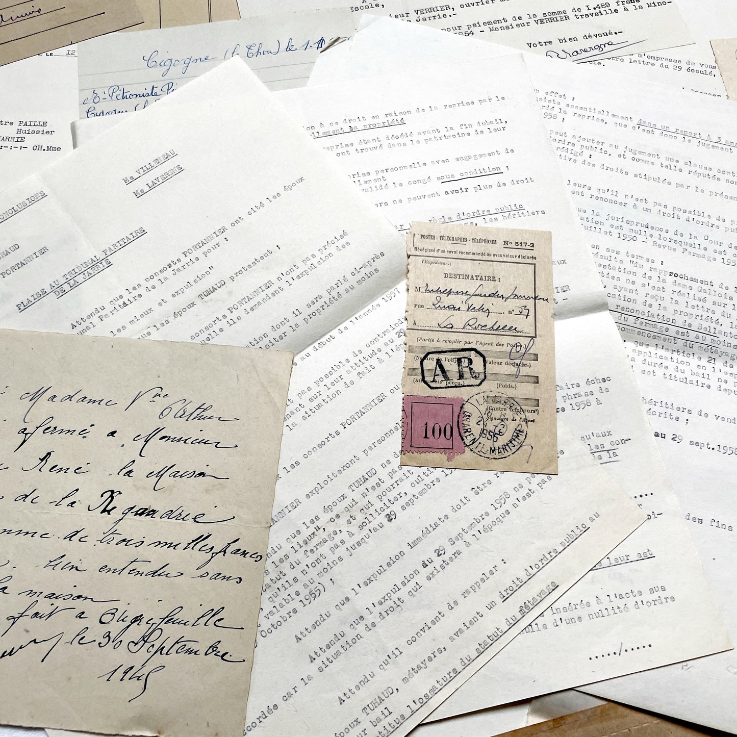 1950s - Vintage Ephemera Lot – French Letters, Invoices & Legal Documents from Notary Archive