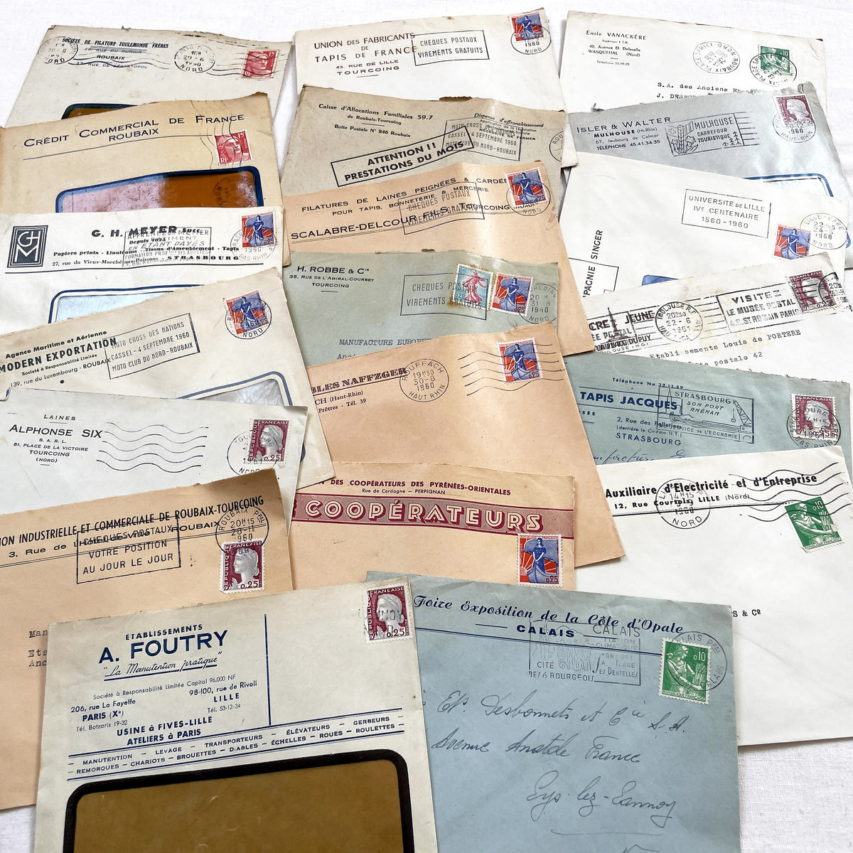1950s - Lot of 20 Vintage French Business Envelopes – 1950s/1960s Ephemera for Junk Journals, Collage & Paper Crafts
