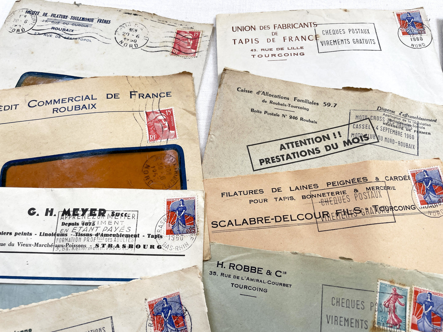 1950s - Lot of 20 Vintage French Business Envelopes – 1950s/1960s Ephemera for Junk Journals, Collage & Paper Crafts