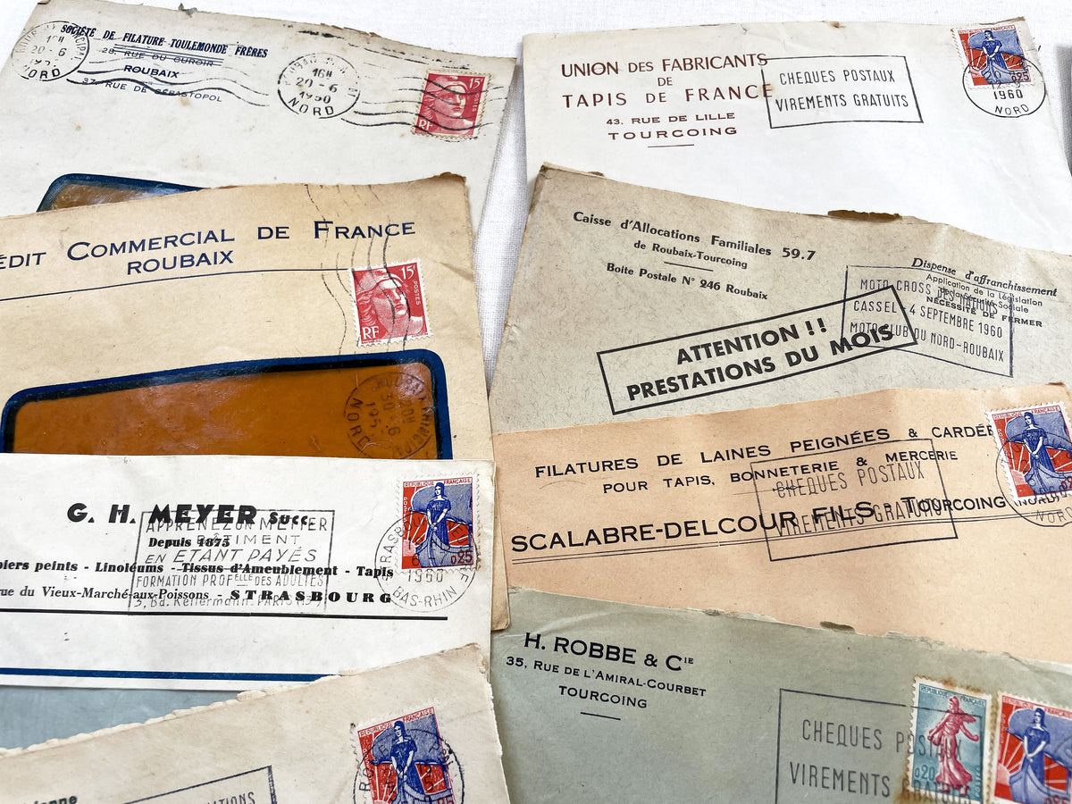 1950s - Lot of 20 Vintage French Business Envelopes – 1950s/1960s Ephemera for Junk Journals, Collage & Paper Crafts