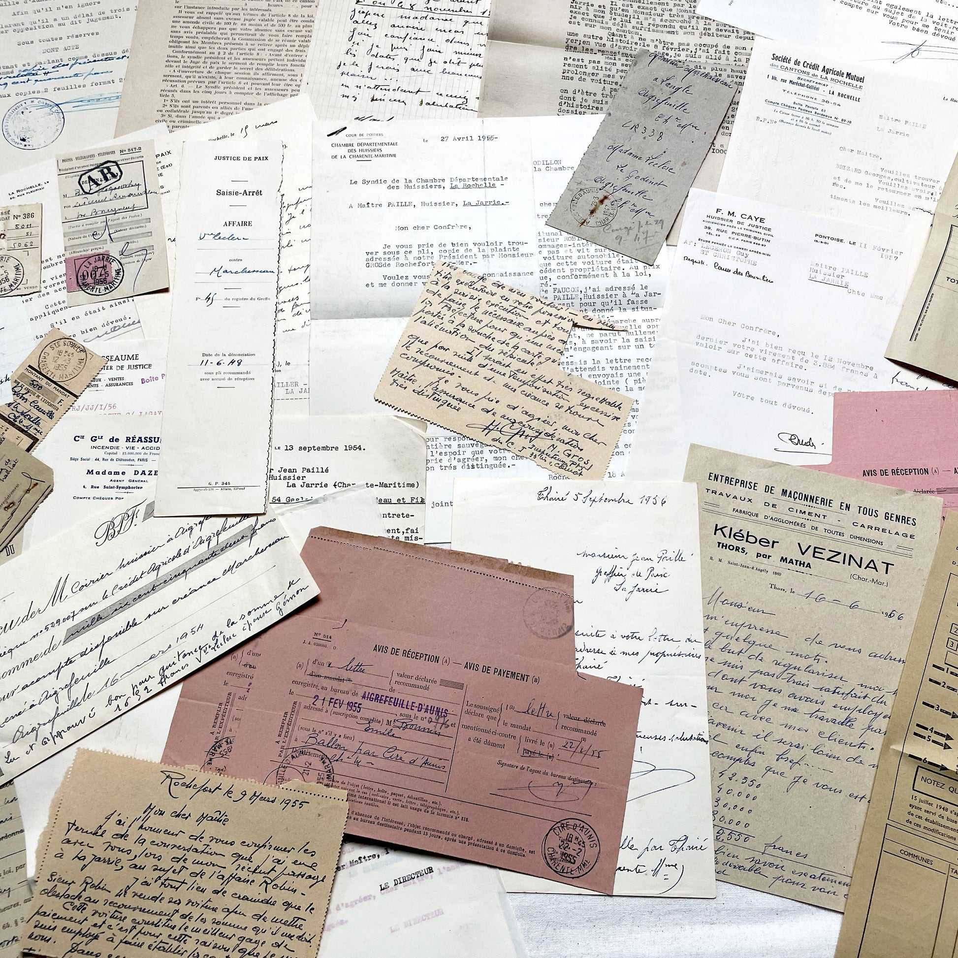 1950s - Vintage Ephemera Lot – French Letters, Invoices & Legal Documents from Notary Archive
