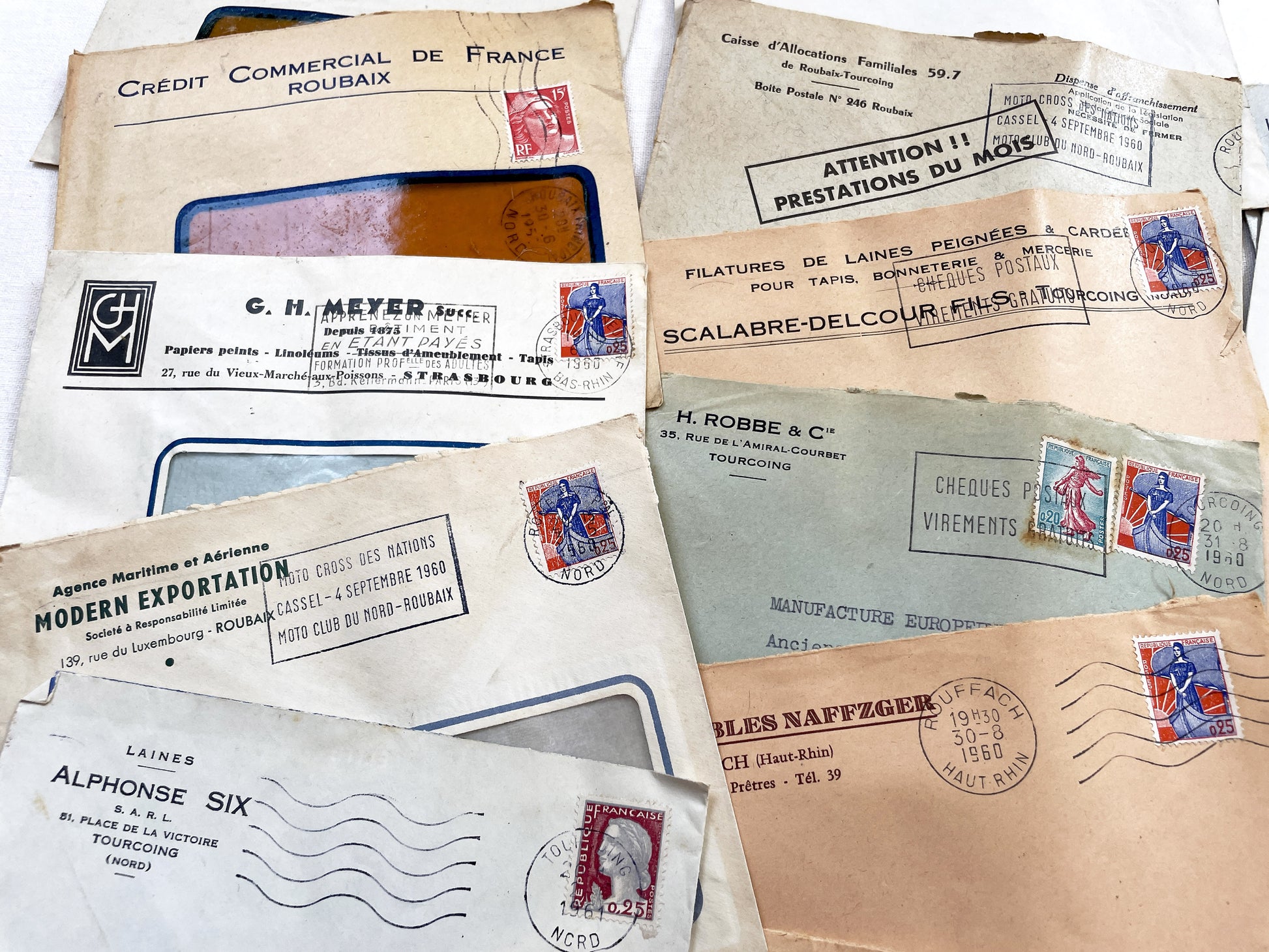 1950s - Lot of 20 Vintage French Business Envelopes – 1950s/1960s Ephemera for Junk Journals, Collage & Paper Crafts