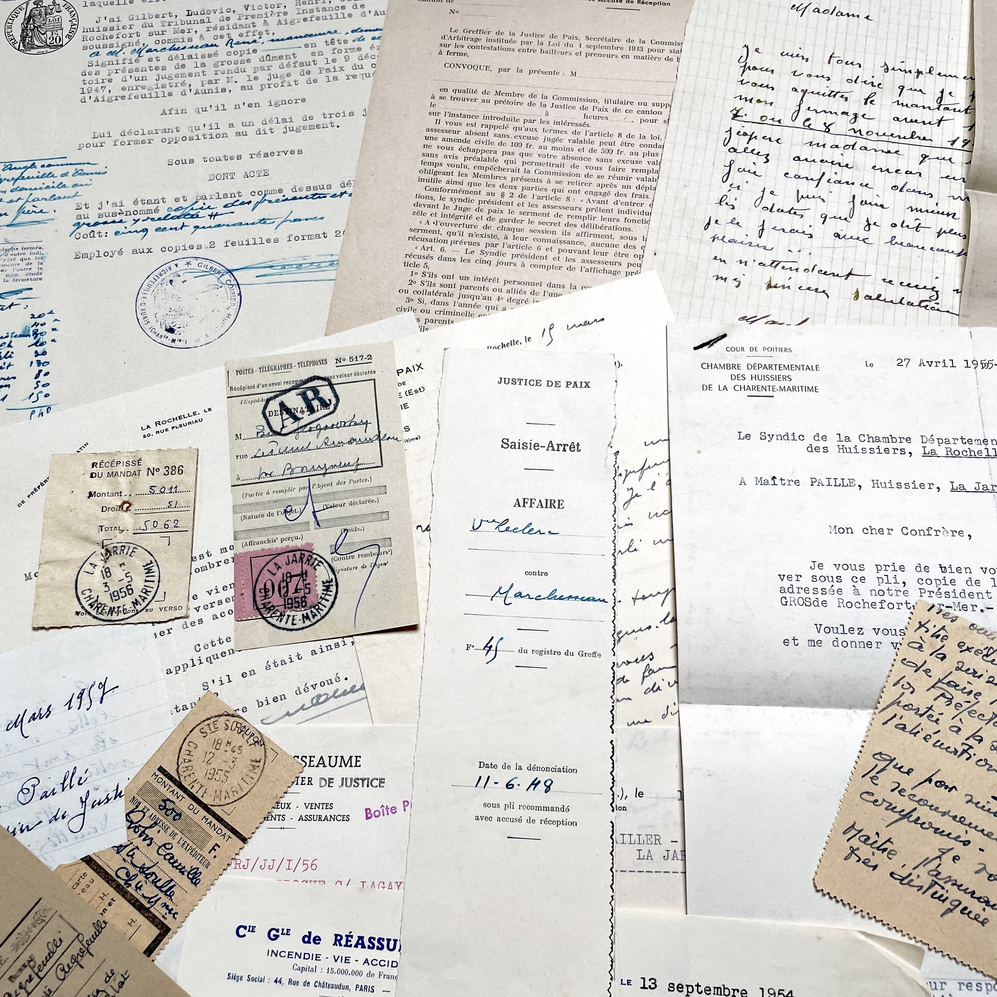 1950s - Vintage Ephemera Lot – French Letters, Invoices & Legal Documents from Notary Archive