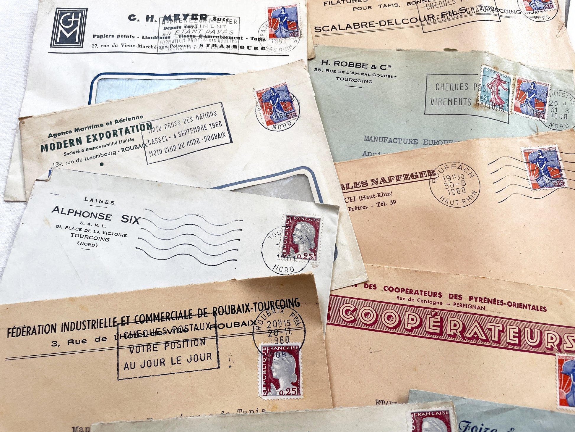 1950s - Lot of 20 Vintage French Business Envelopes – 1950s/1960s Ephemera for Junk Journals, Collage & Paper Crafts