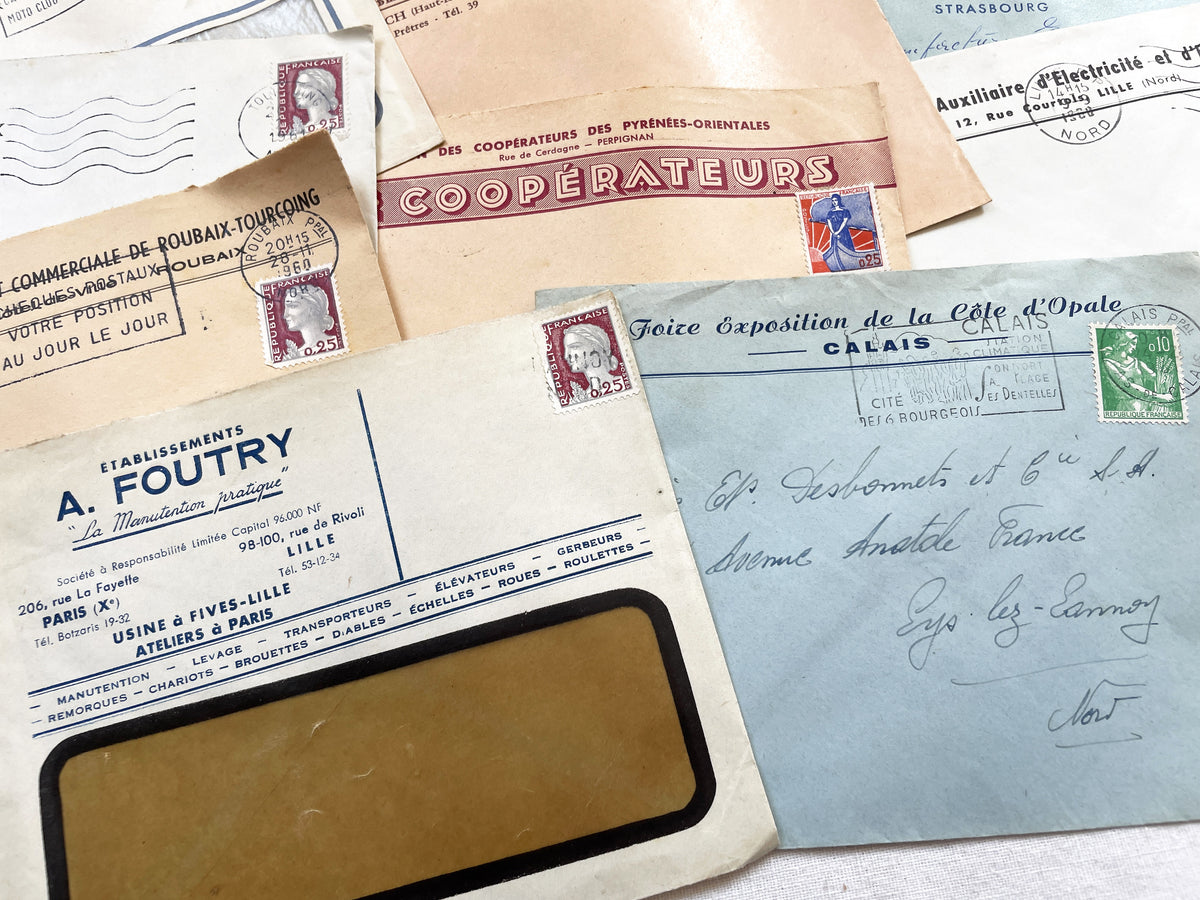 1950s - Lot of 20 Vintage French Business Envelopes – 1950s/1960s Ephemera for Junk Journals, Collage & Paper Crafts