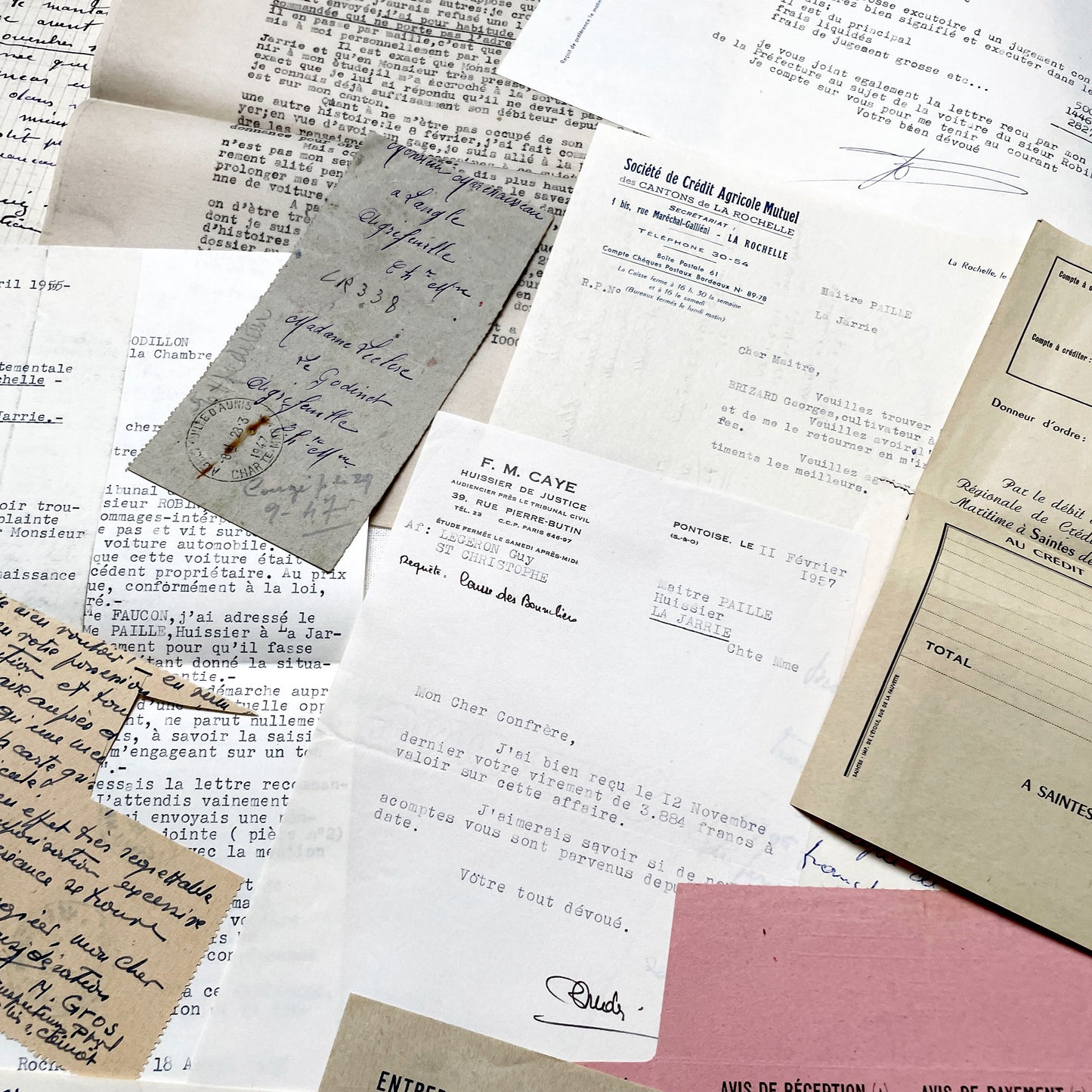 1950s - Vintage Ephemera Lot – French Letters, Invoices & Legal Documents from Notary Archive