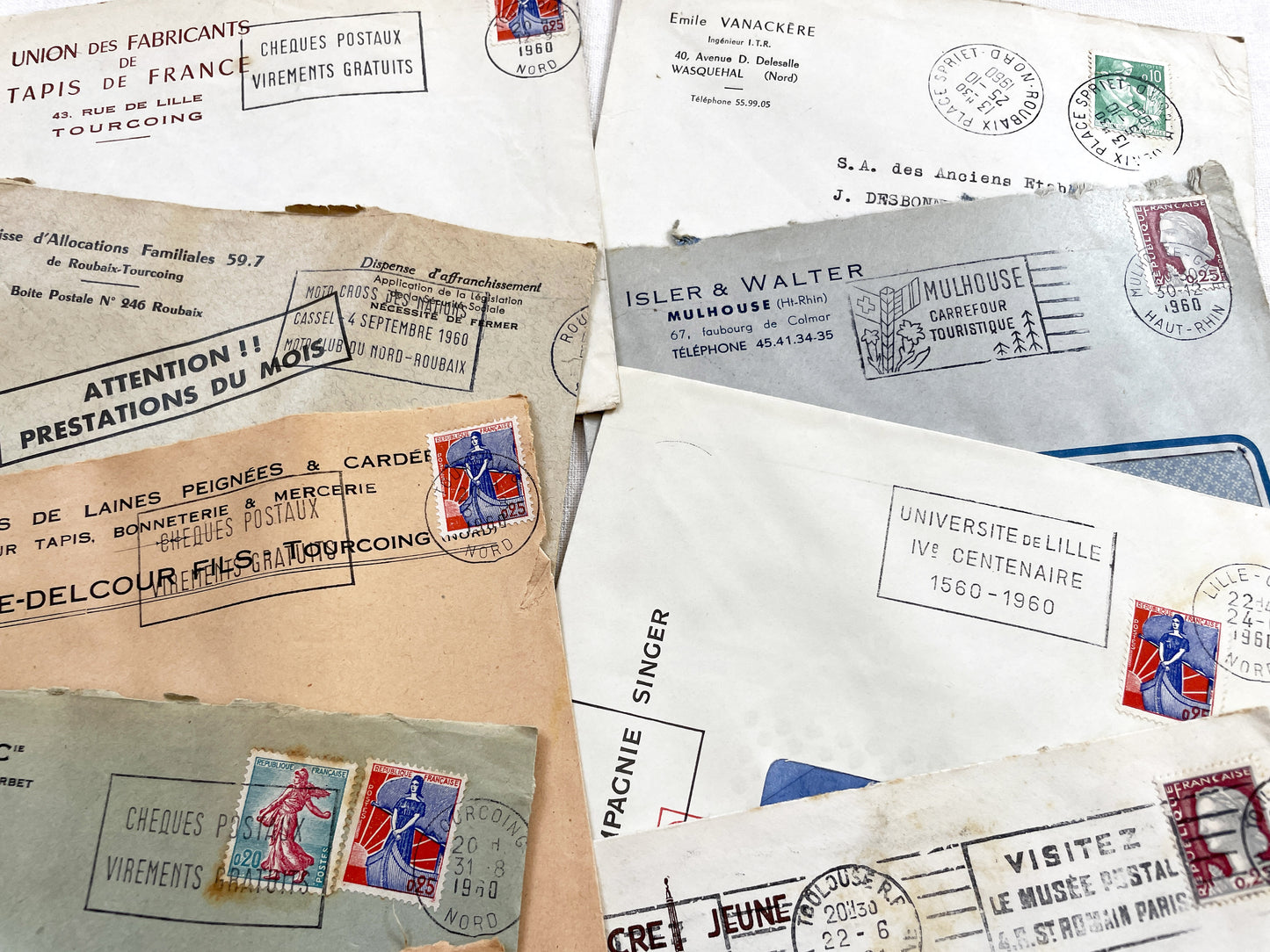 1950s - Lot of 20 Vintage French Business Envelopes – 1950s/1960s Ephemera for Junk Journals, Collage & Paper Crafts