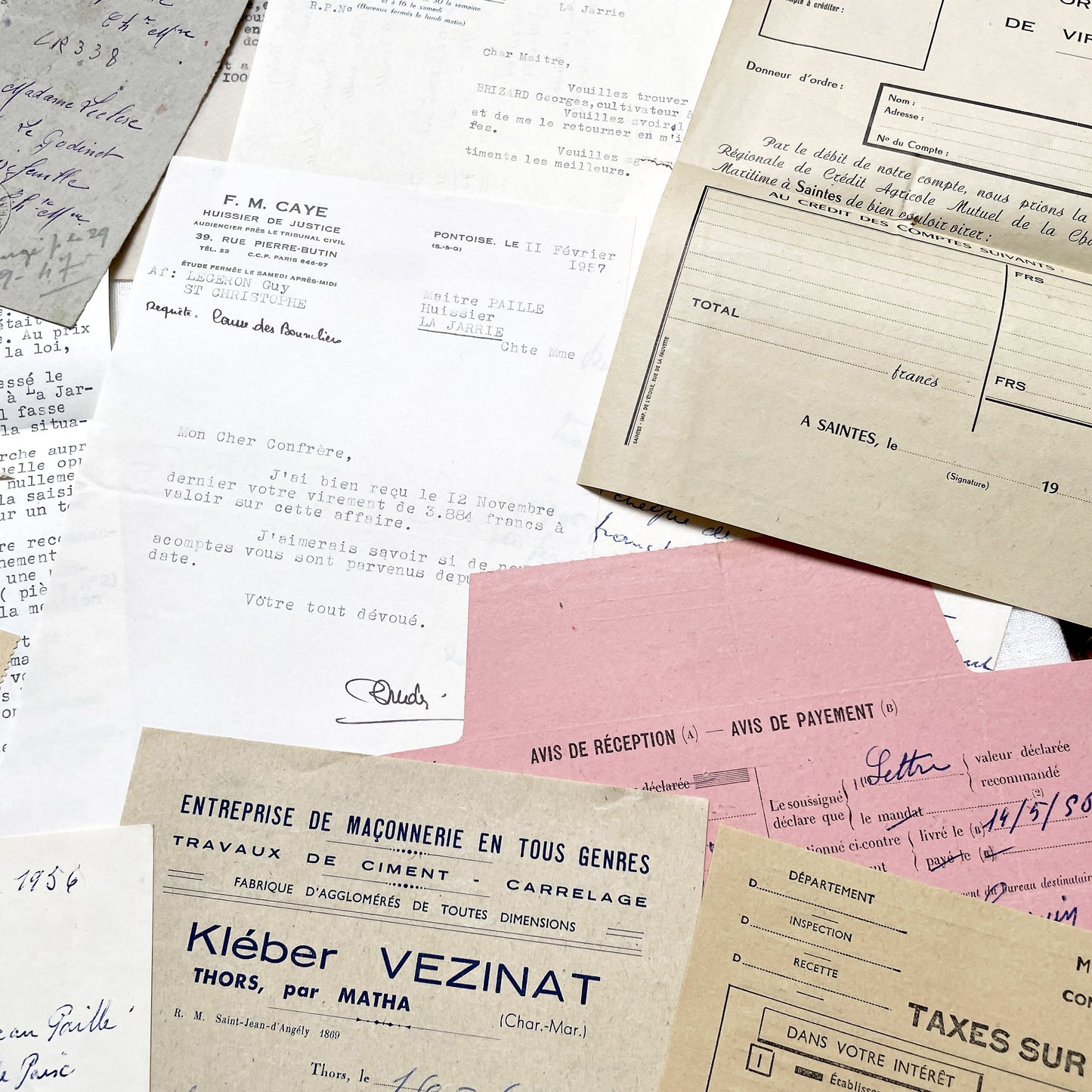 1950s - Vintage Ephemera Lot – French Letters, Invoices & Legal Documents from Notary Archive