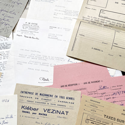 1950s - Vintage Ephemera Lot – French Letters, Invoices & Legal Documents from Notary Archive
