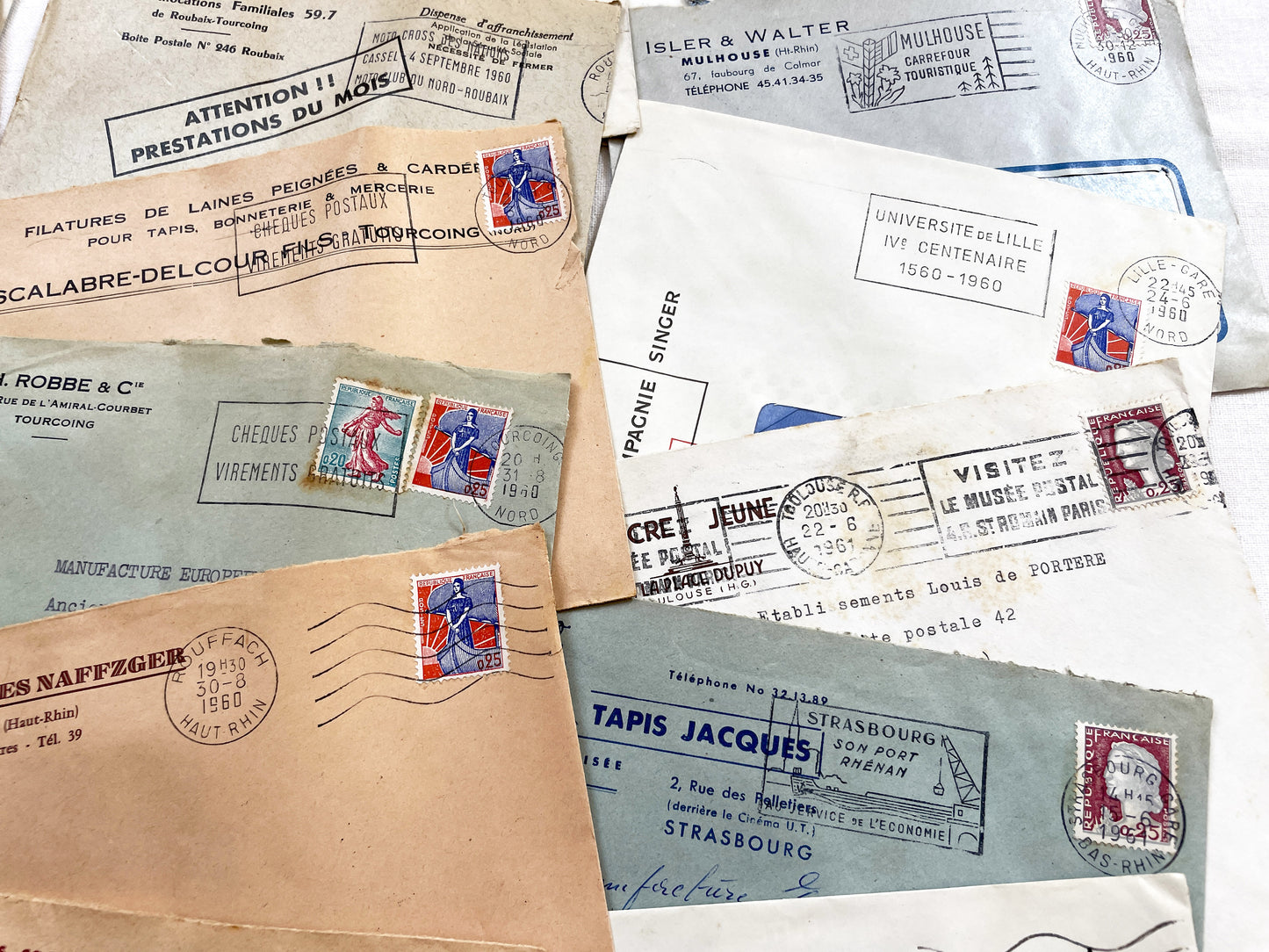1950s - Lot of 20 Vintage French Business Envelopes – 1950s/1960s Ephemera for Junk Journals, Collage & Paper Crafts