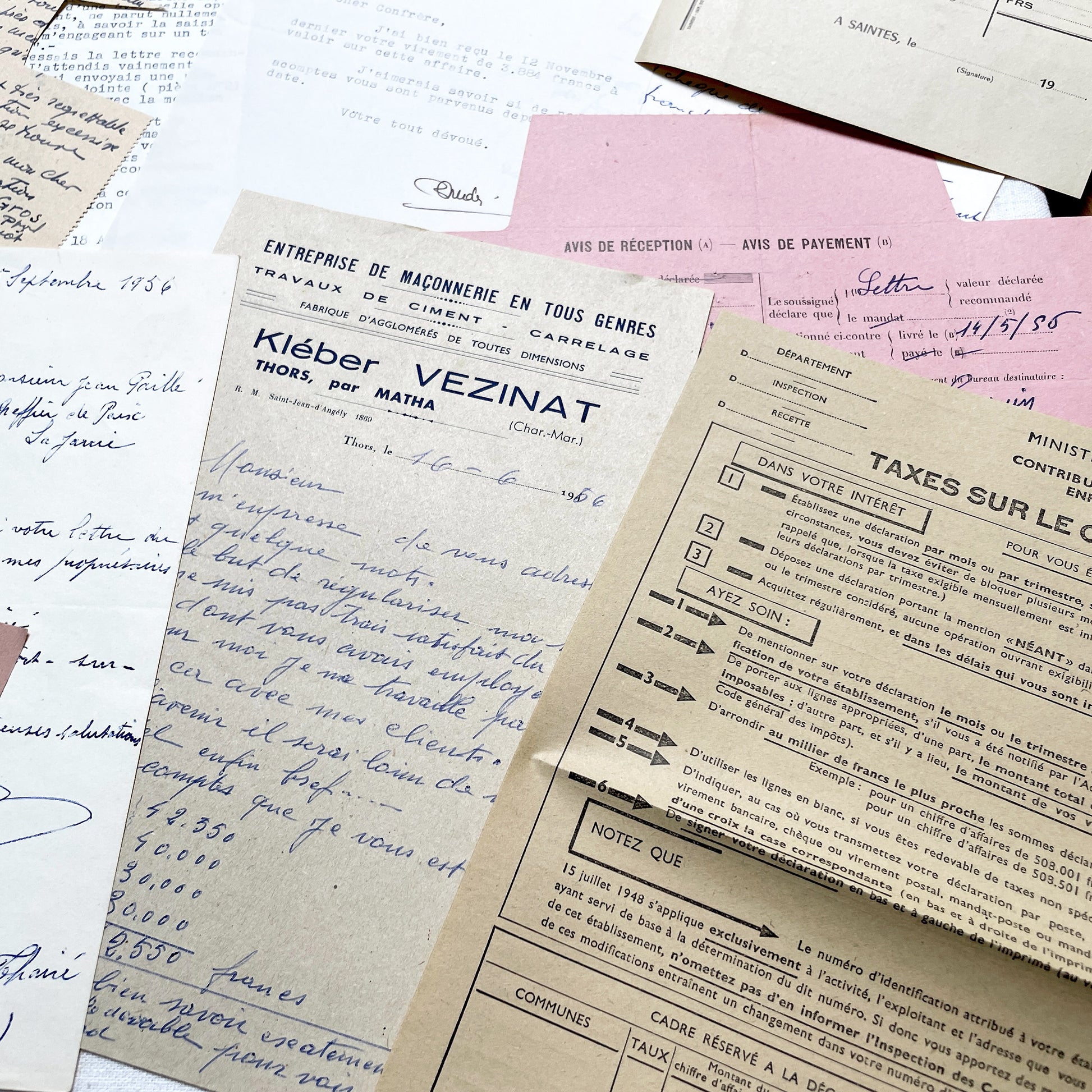 1950s - Vintage Ephemera Lot – French Letters, Invoices & Legal Documents from Notary Archive