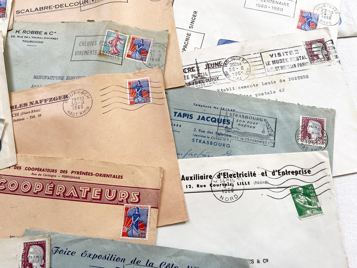 1950s - Lot of 20 Vintage French Business Envelopes – 1950s/1960s Ephemera for Junk Journals, Collage & Paper Crafts