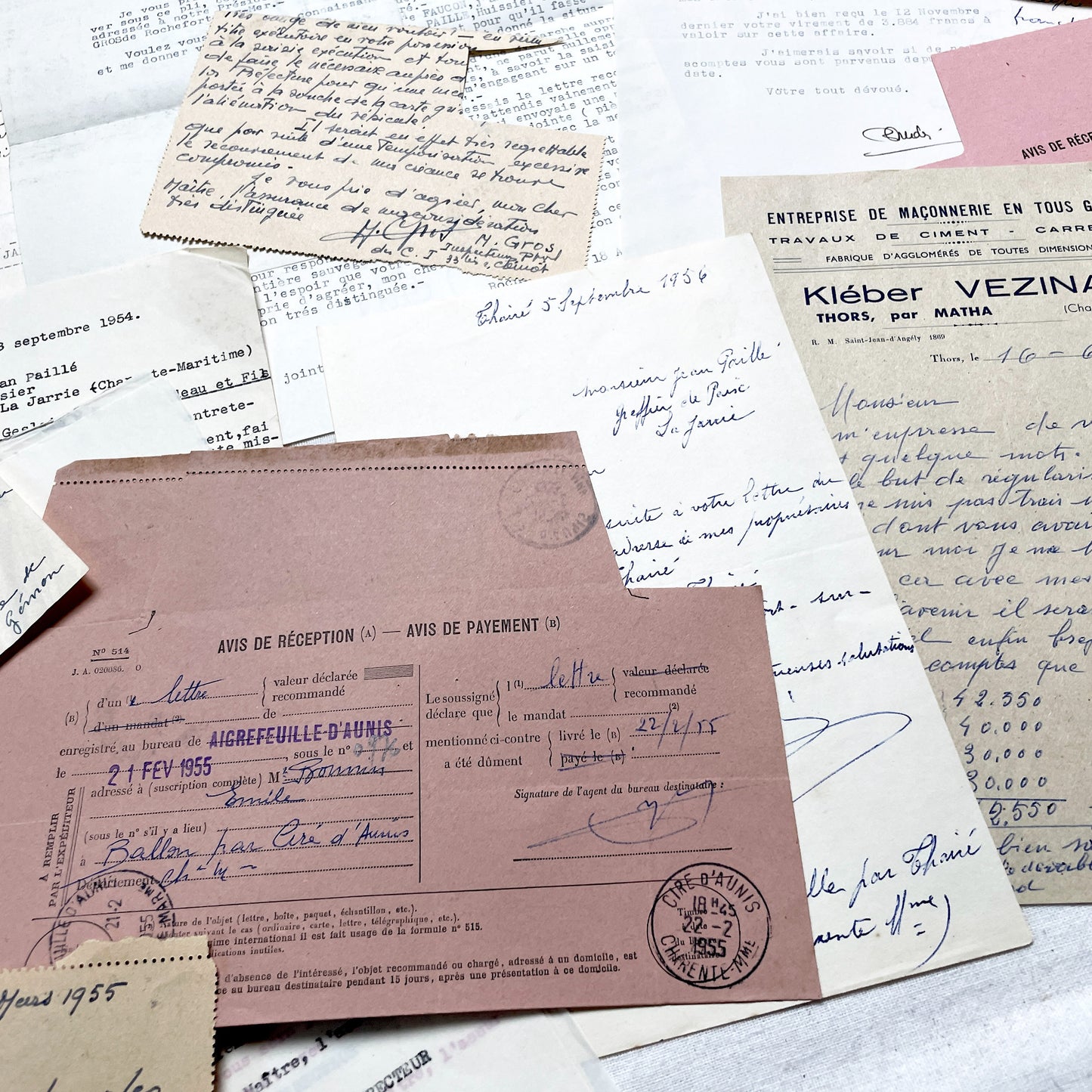 1950s - Vintage Ephemera Lot – French Letters, Invoices & Legal Documents from Notary Archive