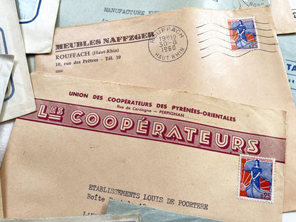 1950s - Lot of 20 Vintage French Business Envelopes – 1950s/1960s Ephemera for Junk Journals, Collage & Paper Crafts