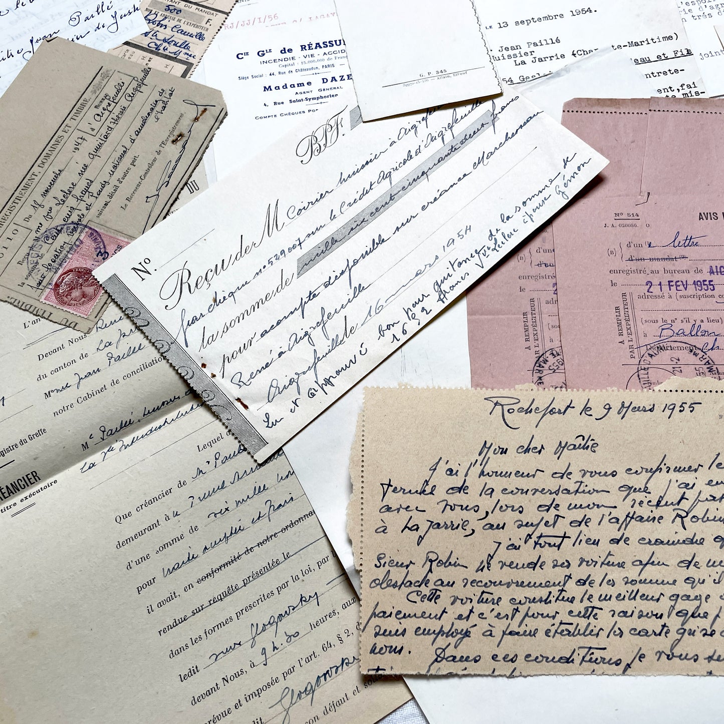 1950s - Vintage Ephemera Lot – French Letters, Invoices & Legal Documents from Notary Archive