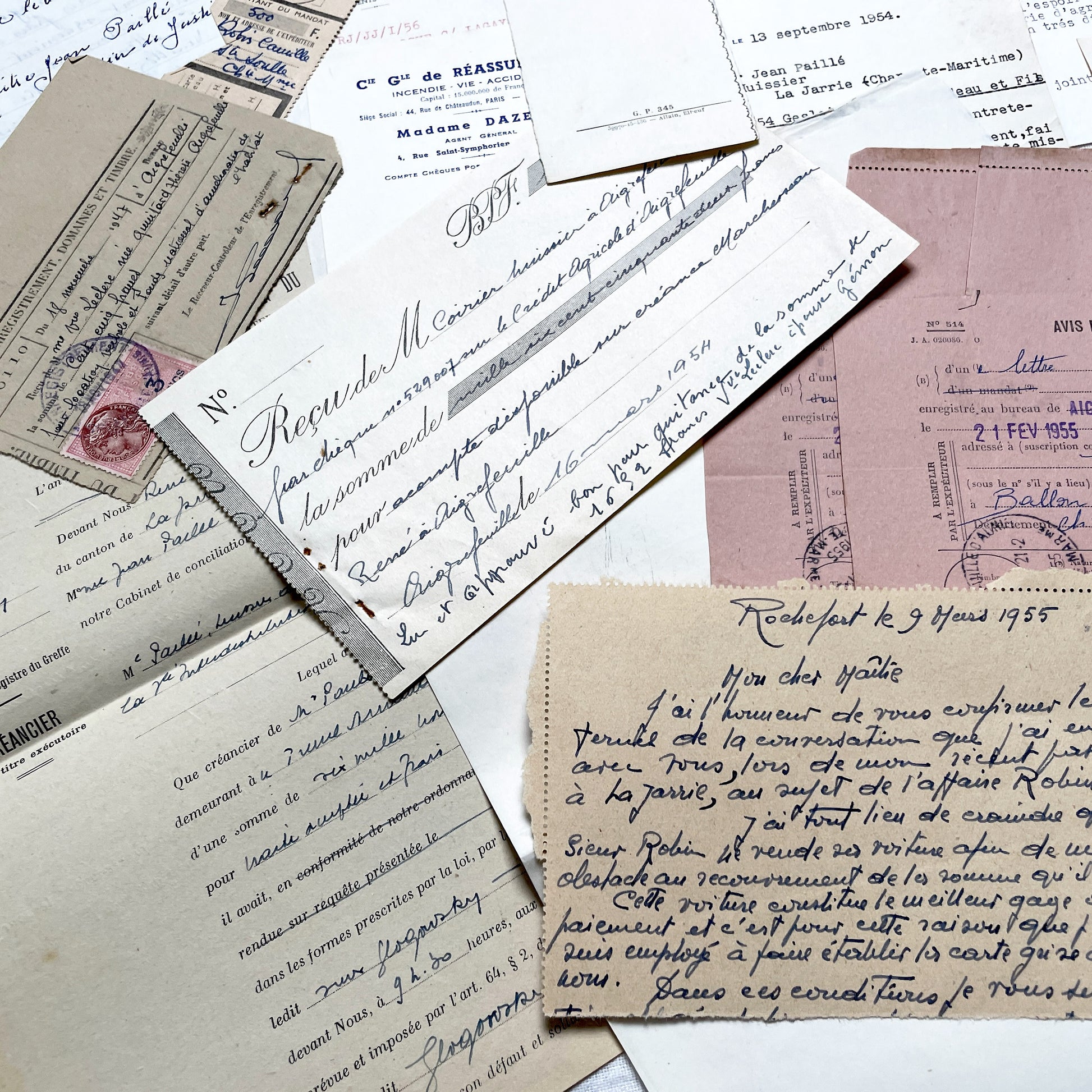 1950s - Vintage Ephemera Lot – French Letters, Invoices & Legal Documents from Notary Archive