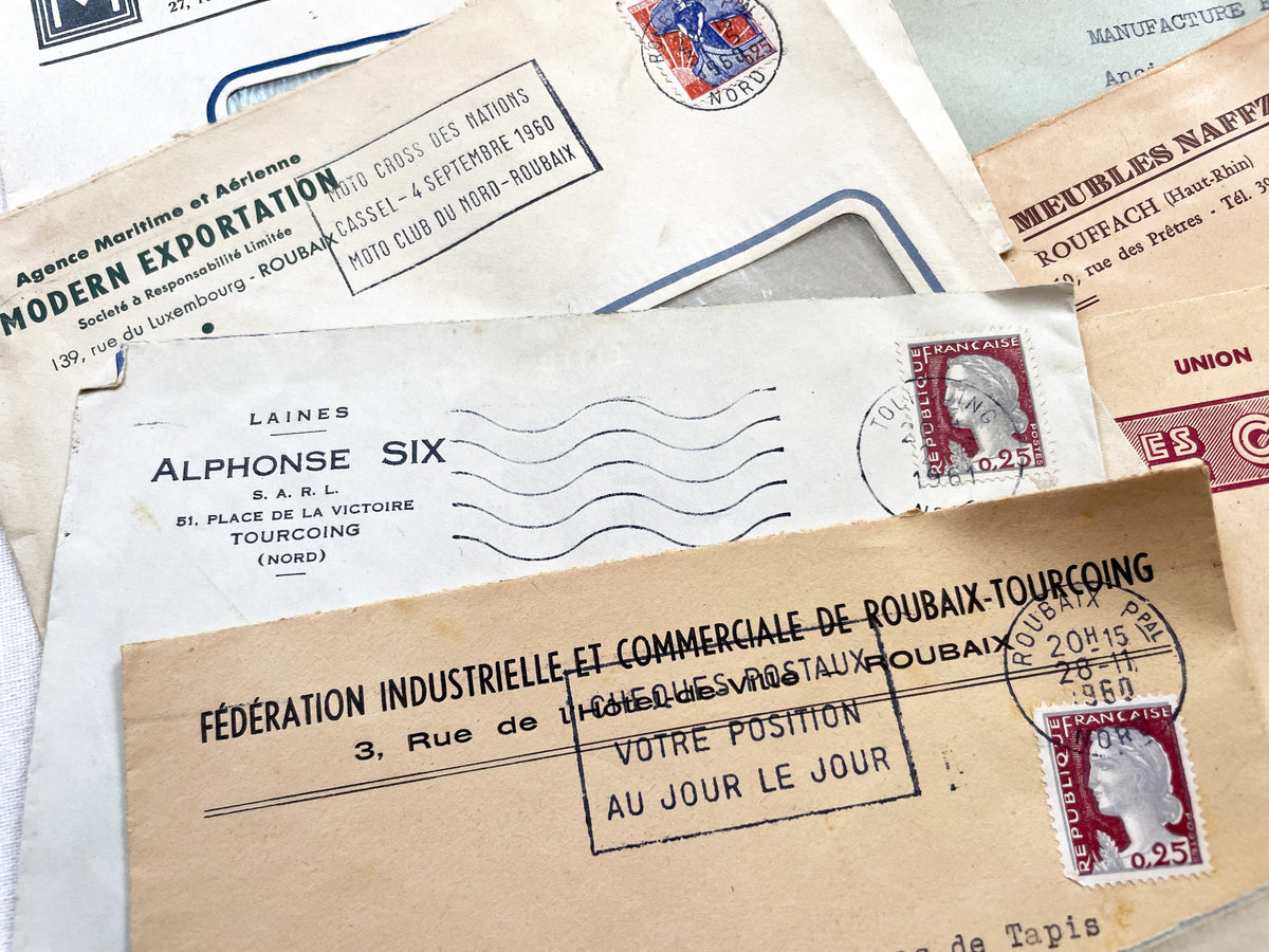 1950s - Lot of 20 Vintage French Business Envelopes – 1950s/1960s Ephemera for Junk Journals, Collage & Paper Crafts