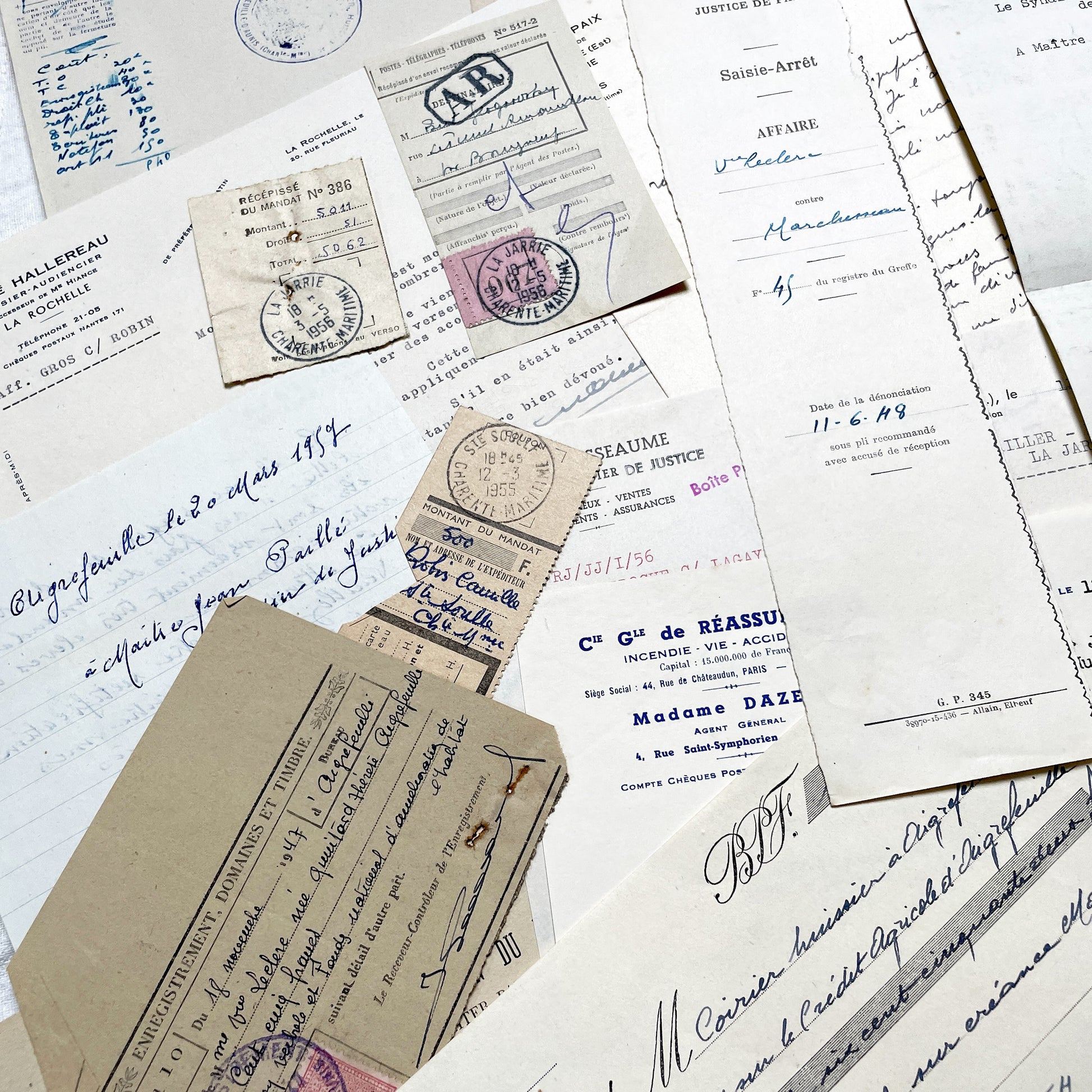 1950s - Vintage Ephemera Lot – French Letters, Invoices & Legal Documents from Notary Archive