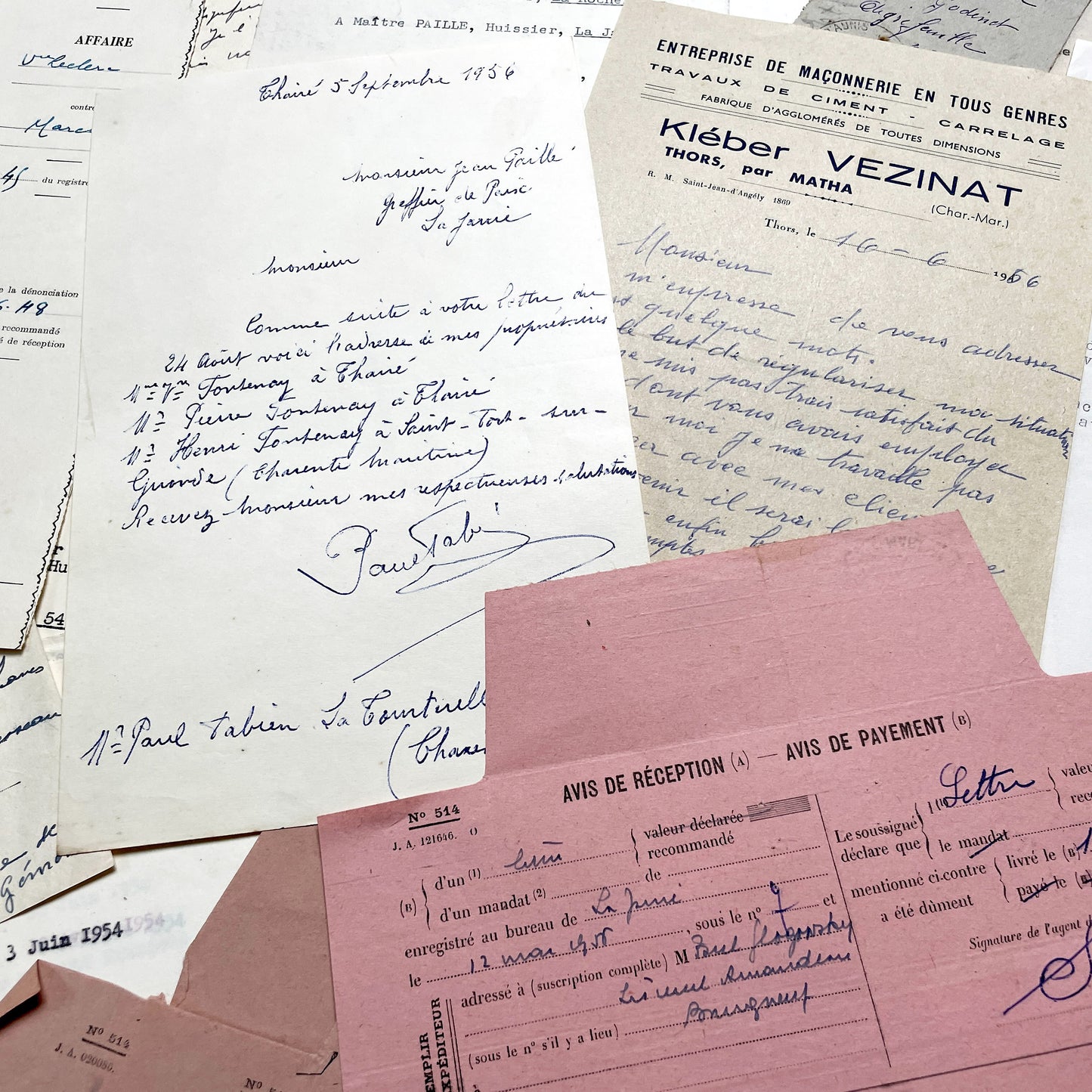 1950s - Vintage Ephemera Lot – French Letters, Invoices & Legal Documents from Notary Archive