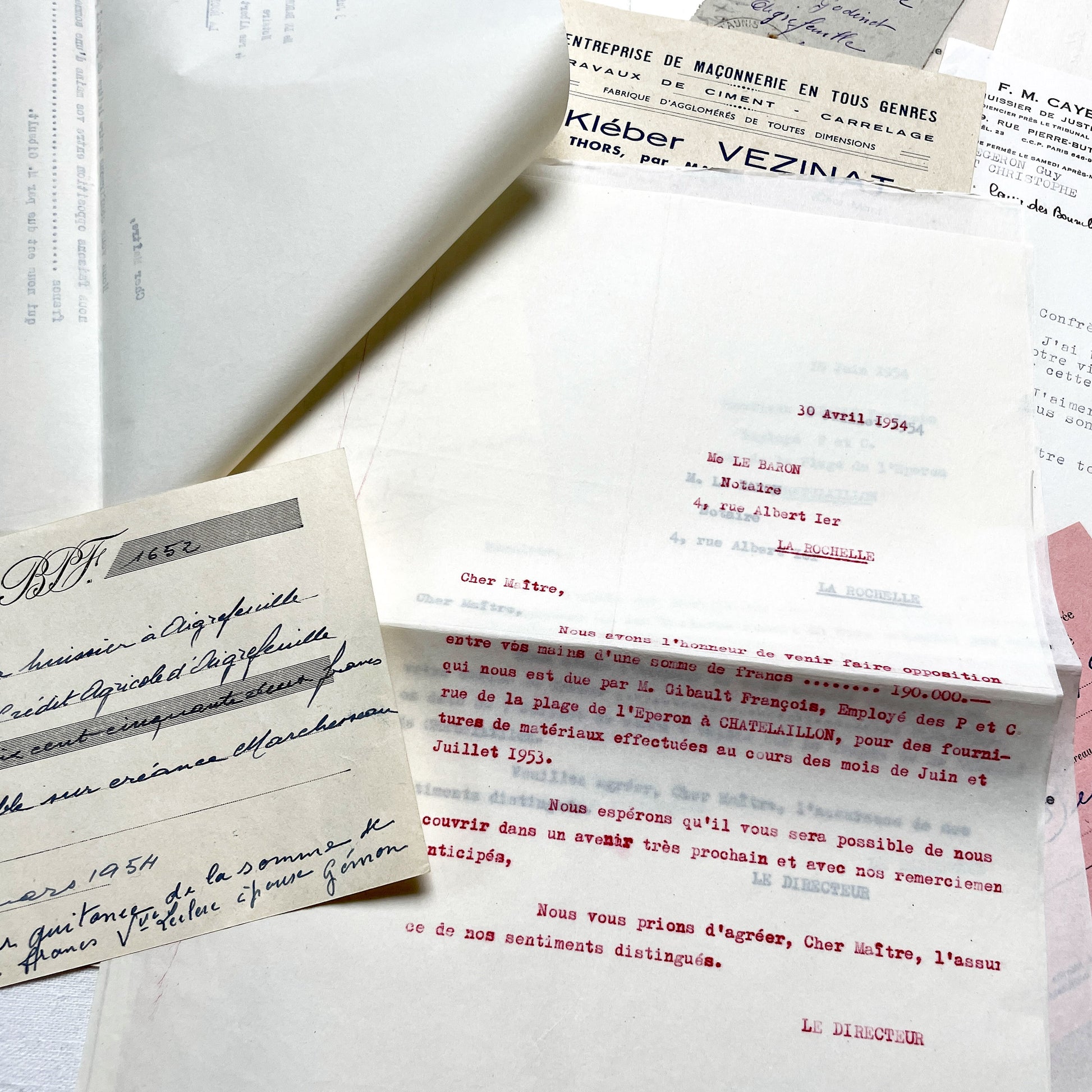 1950s - Vintage Ephemera Lot – French Letters, Invoices & Legal Documents from Notary Archive