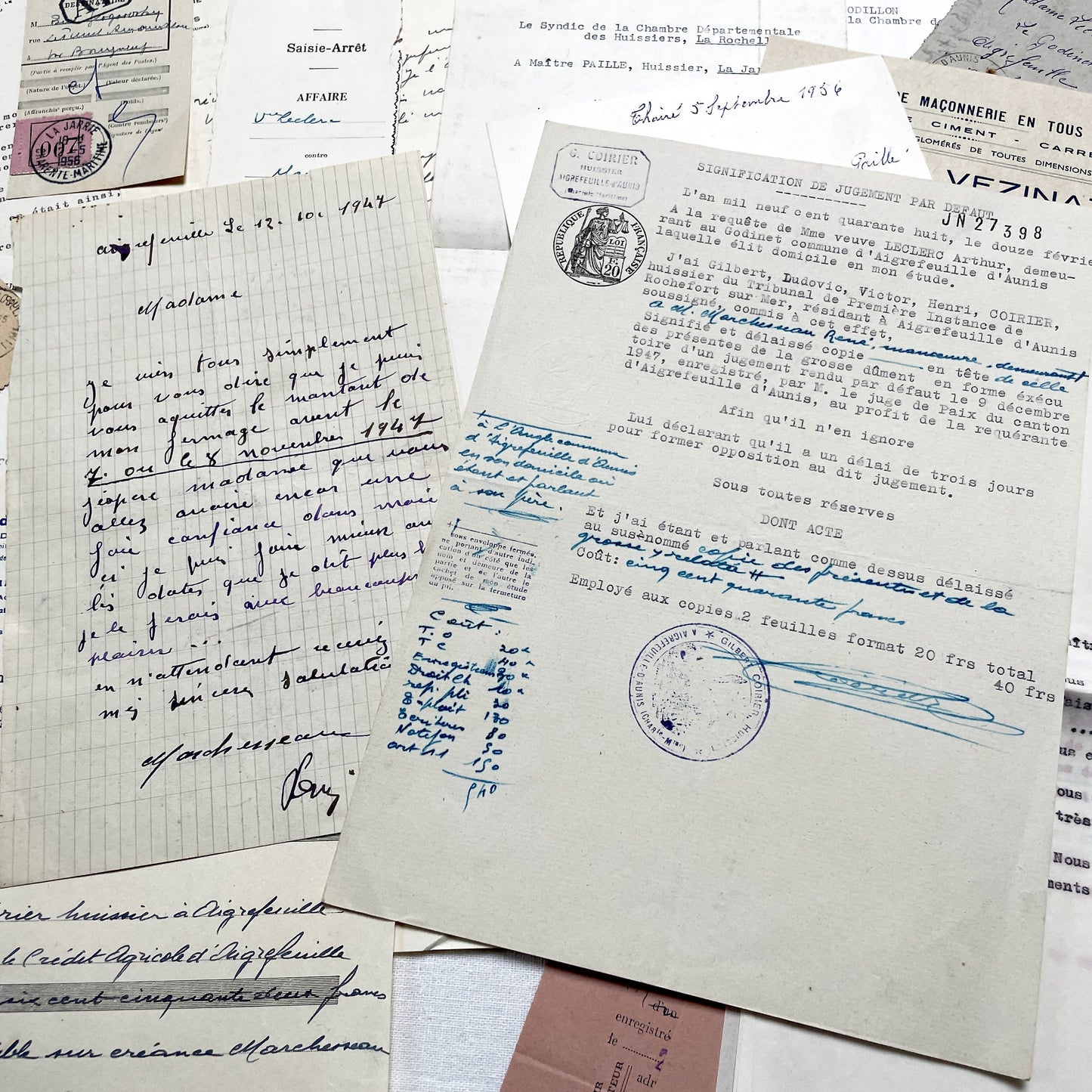 1950s - Vintage Ephemera Lot – French Letters, Invoices & Legal Documents from Notary Archive