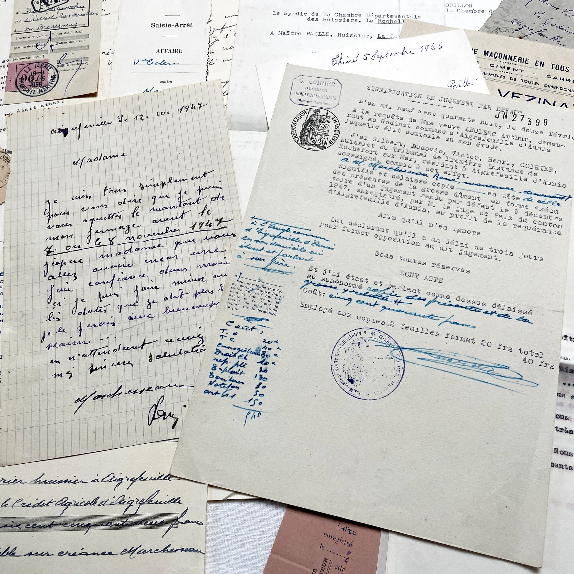1950s - Vintage Ephemera Lot – French Letters, Invoices & Legal Documents from Notary Archive