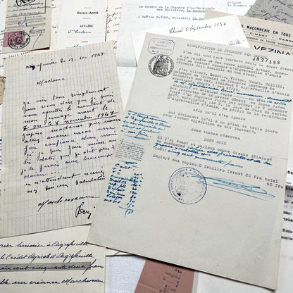 1950s - Vintage Ephemera Lot – French Letters, Invoices & Legal Documents from Notary Archive