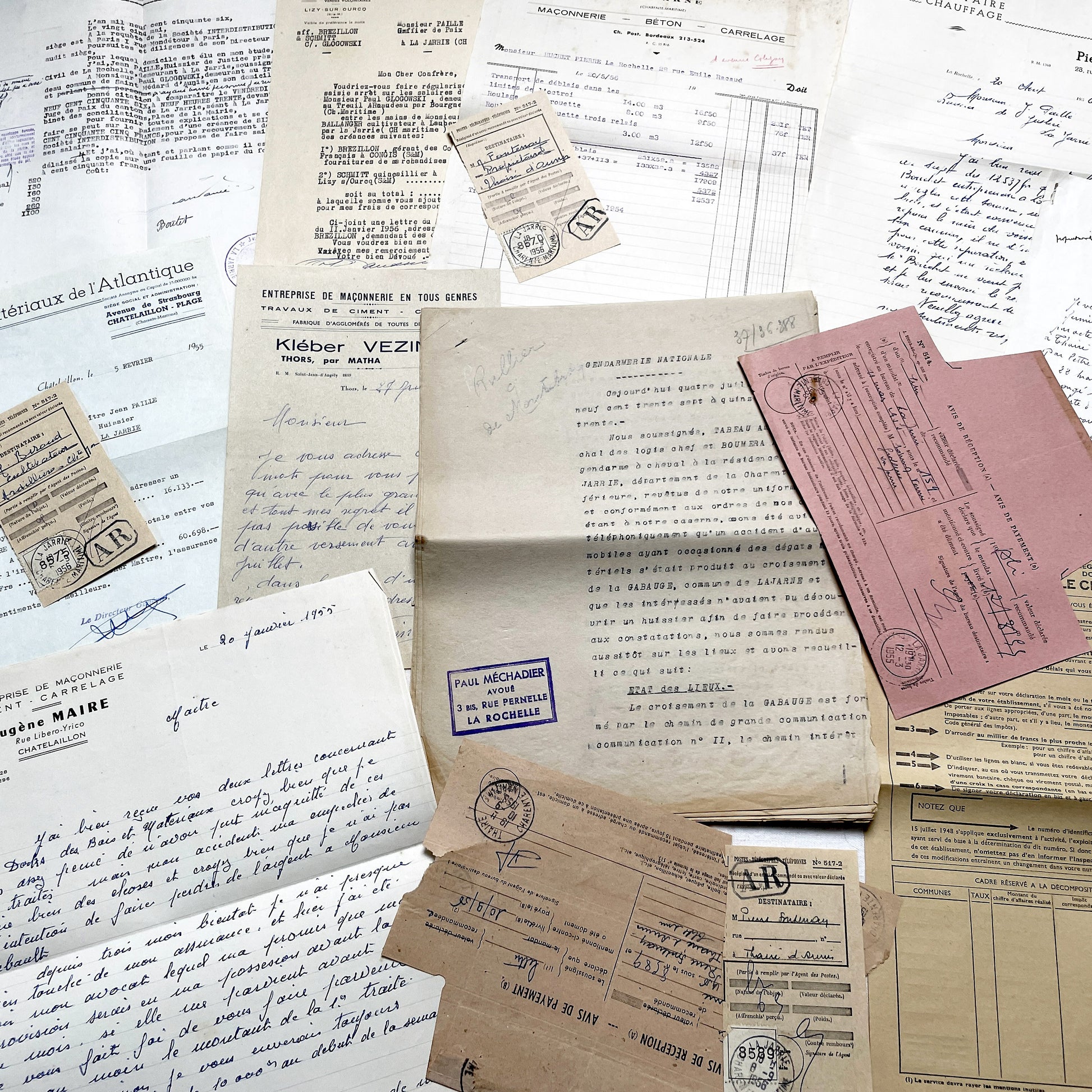 1950s - Vintage Ephemera Lot – French Letters, Invoices & Legal Documents from Notary Archive