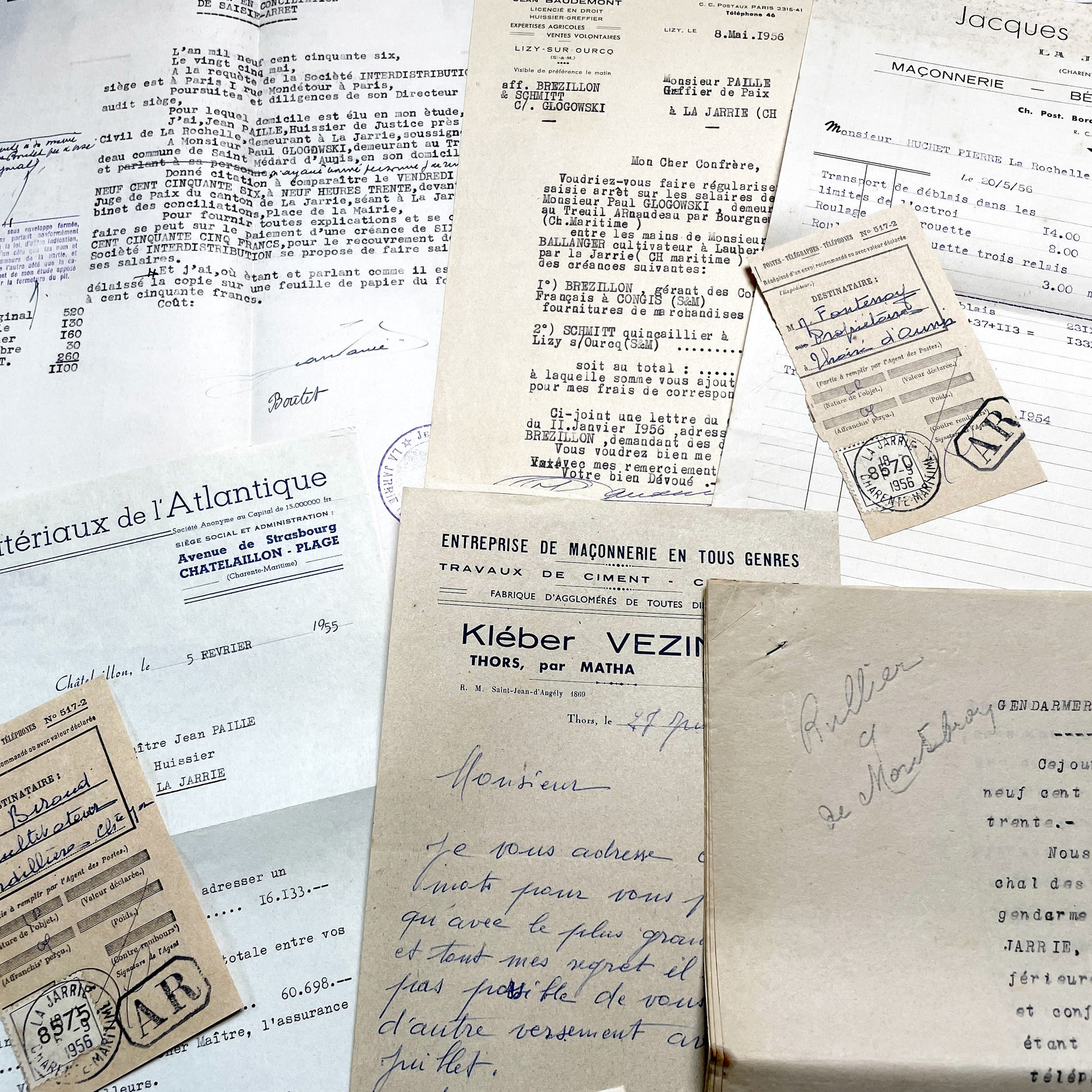 1950s - Vintage Ephemera Lot – French Letters, Invoices & Legal Documents from Notary Archive