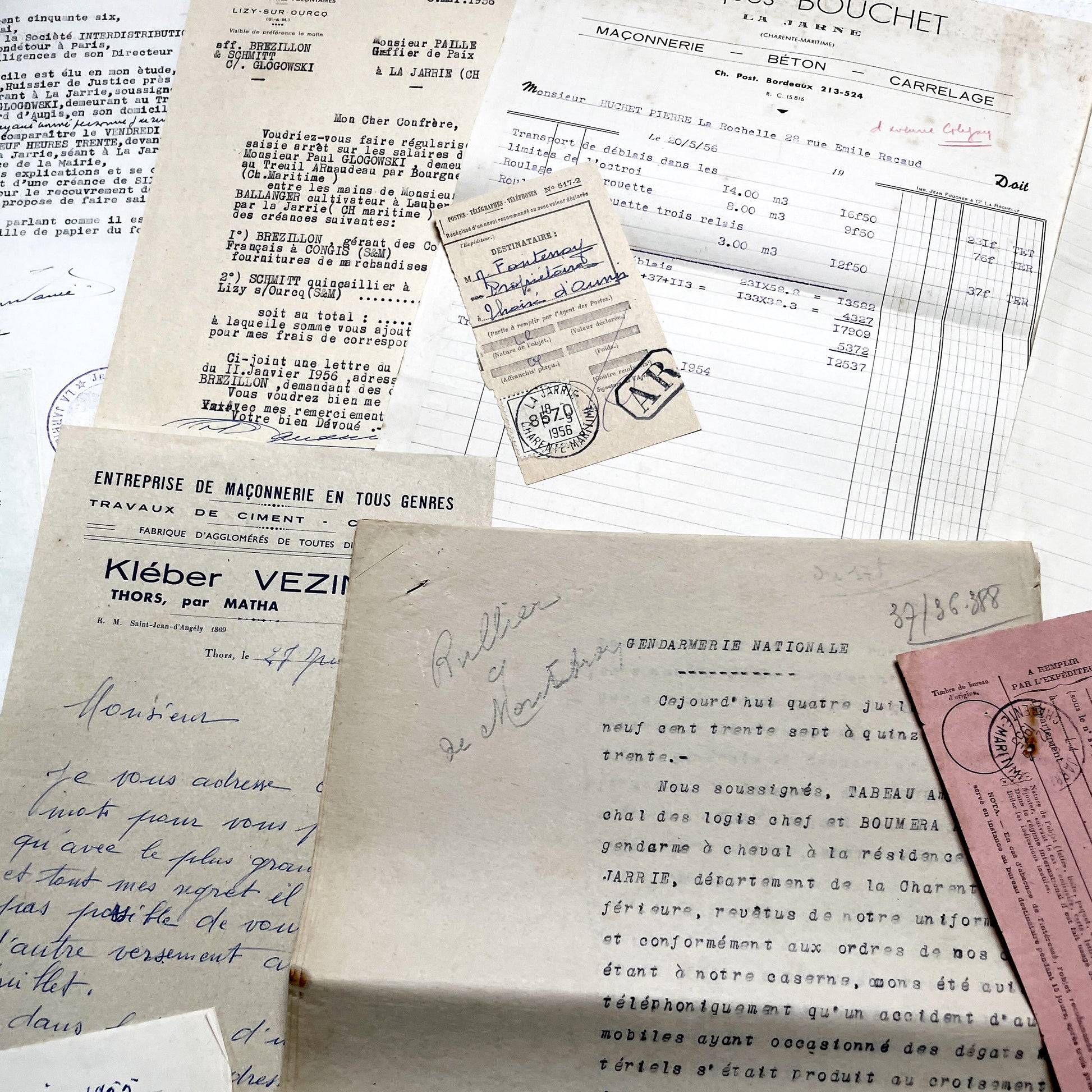 1950s - Vintage Ephemera Lot – French Letters, Invoices & Legal Documents from Notary Archive
