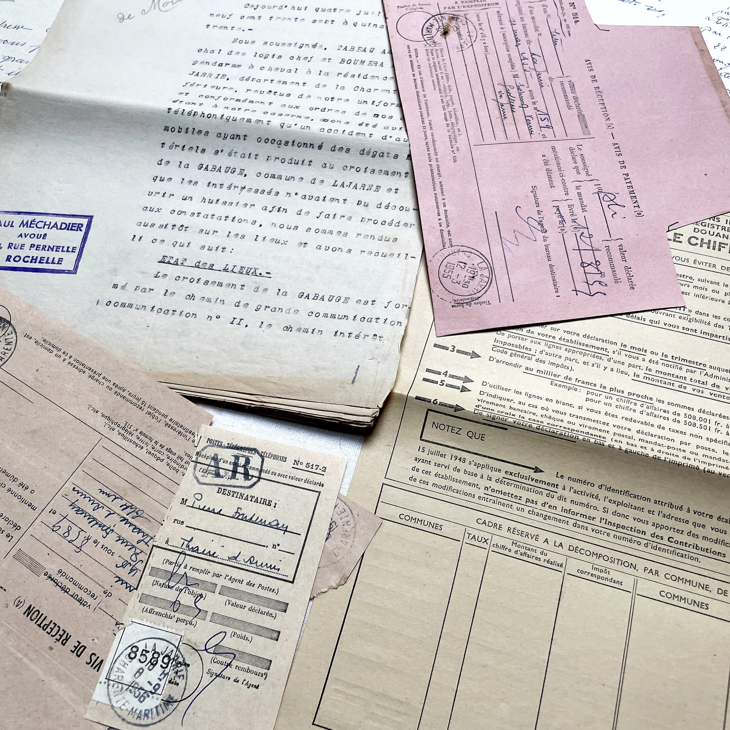 1950s - Vintage Ephemera Lot – French Letters, Invoices & Legal Documents from Notary Archive