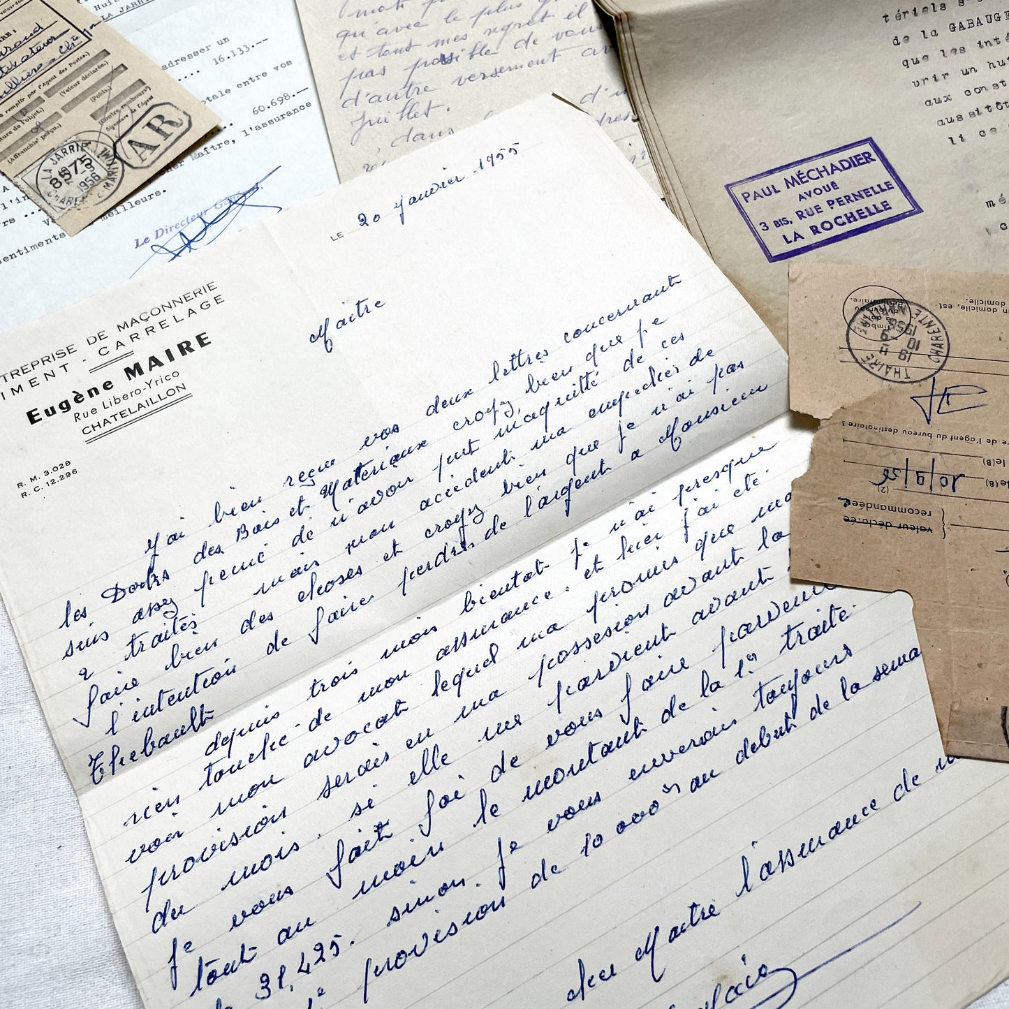 1950s - Vintage Ephemera Lot – French Letters, Invoices & Legal Documents from Notary Archive