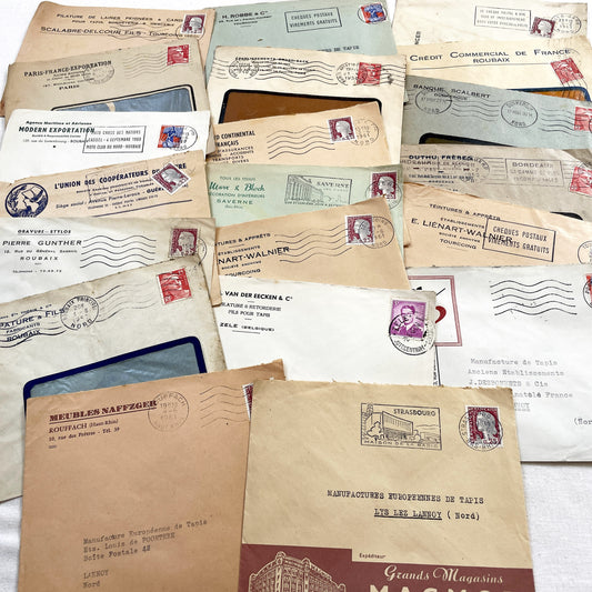 1950s - Lot of 20 Vintage French Business Envelopes – 1950s/1960s Ephemera for Junk Journals, Collage & Paper Crafts
