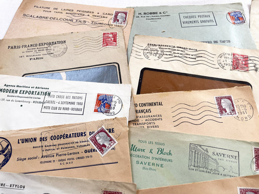 1950s - Lot of 20 Vintage French Business Envelopes – 1950s/1960s Ephemera for Junk Journals, Collage & Paper Crafts