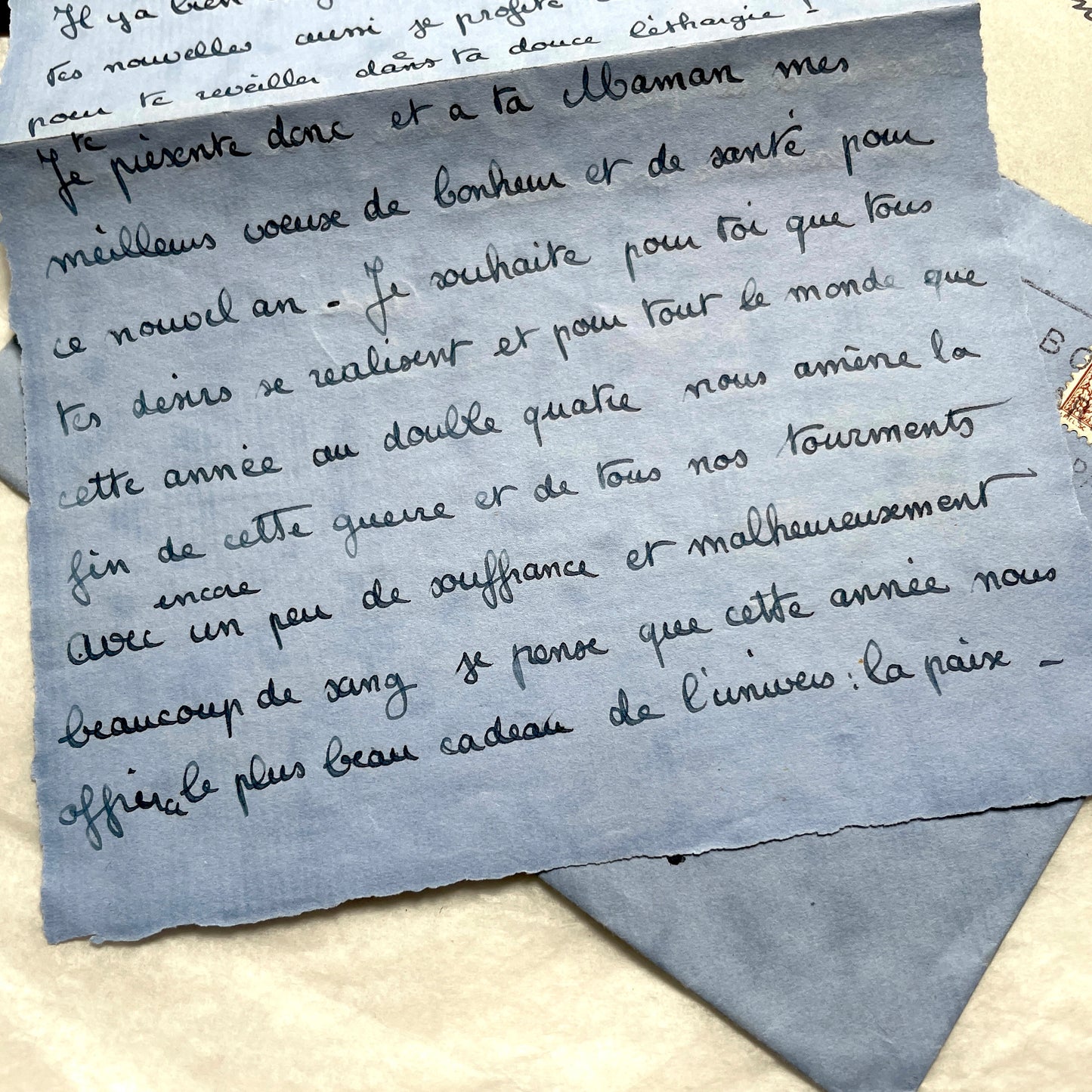 1940s French wartime letters lot with handwritten script, original stamps, and a 'Prisonnier de Guerre' document.