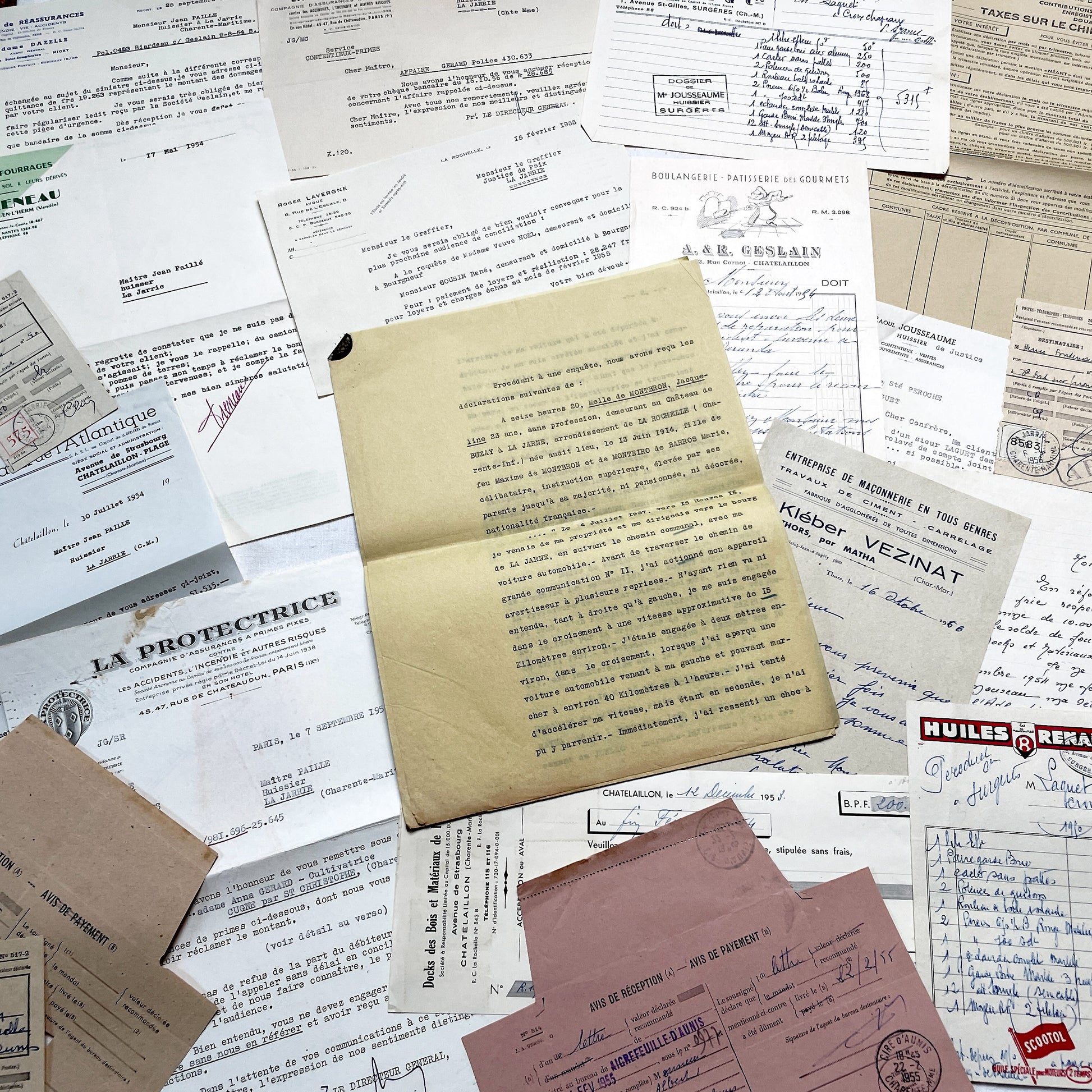 1950s - Vintage Ephemera Lot – French Letters, Invoices & Legal Documents from Notary Archive