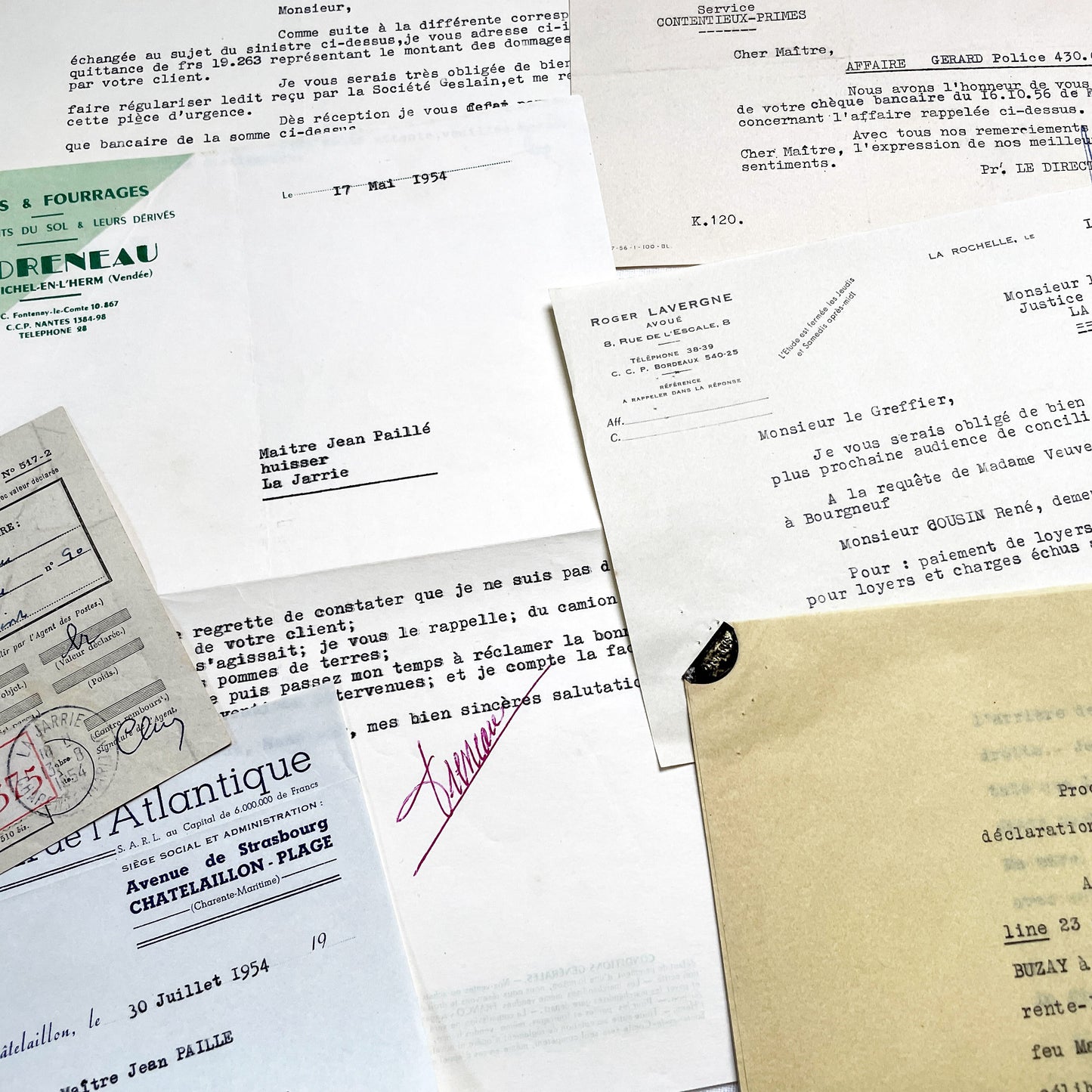 1950s - Vintage Ephemera Lot – French Letters, Invoices & Legal Documents from Notary Archive