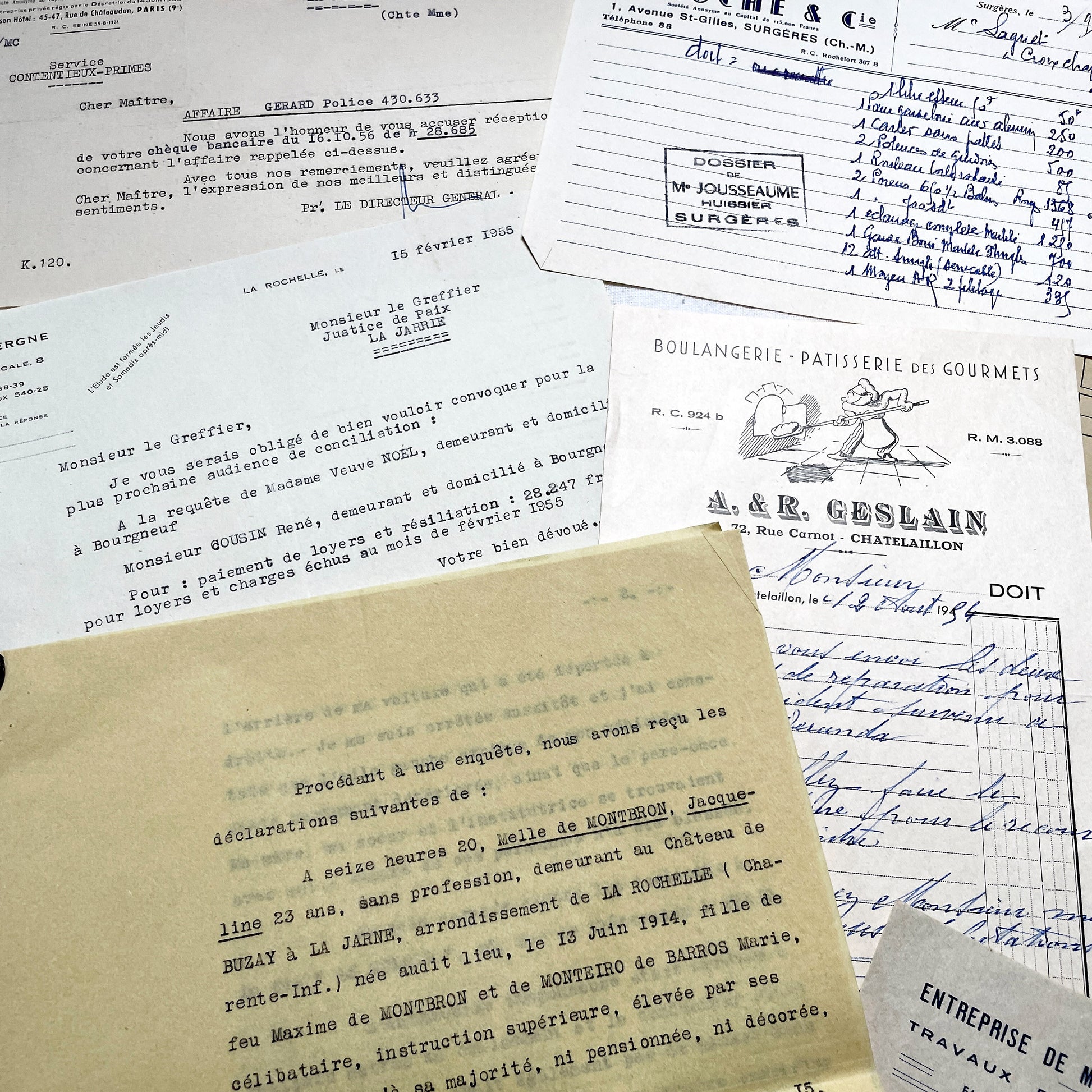 1950s - Vintage Ephemera Lot – French Letters, Invoices & Legal Documents from Notary Archive