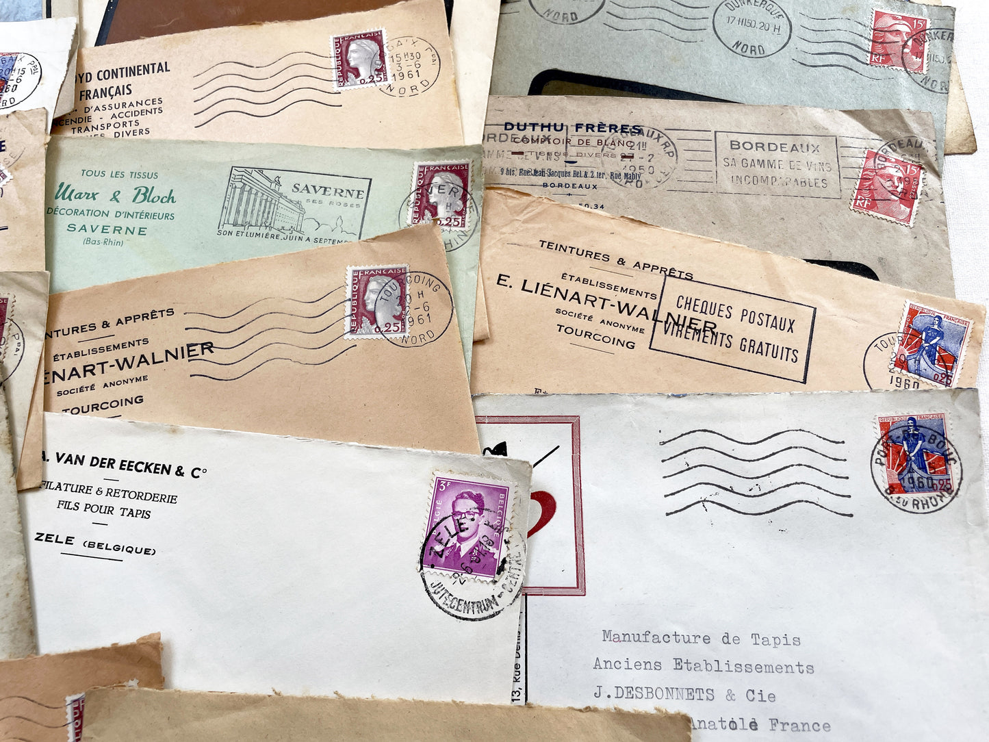 1950s - Lot of 20 Vintage French Business Envelopes – 1950s/1960s Ephemera for Junk Journals, Collage & Paper Crafts